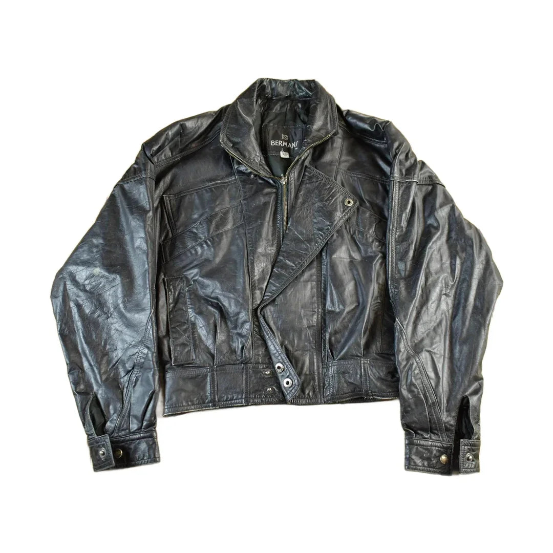 Vintage Berman's Leather Biker Jacket - 1990s Moto Style from propervintagecanada