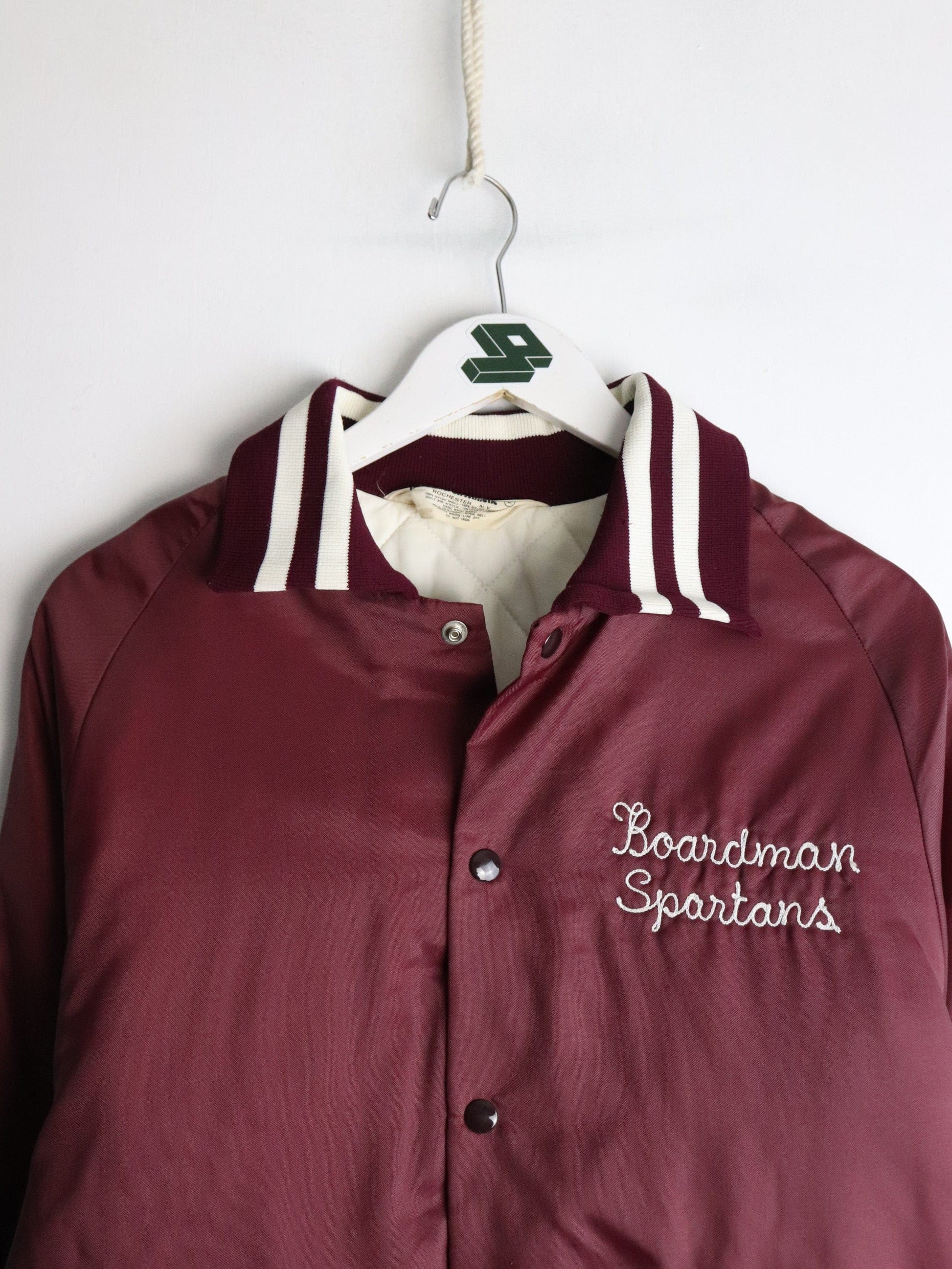 Vintage Boardman Spartans Jacket Mens Large Red Snap On from propervintagecanada