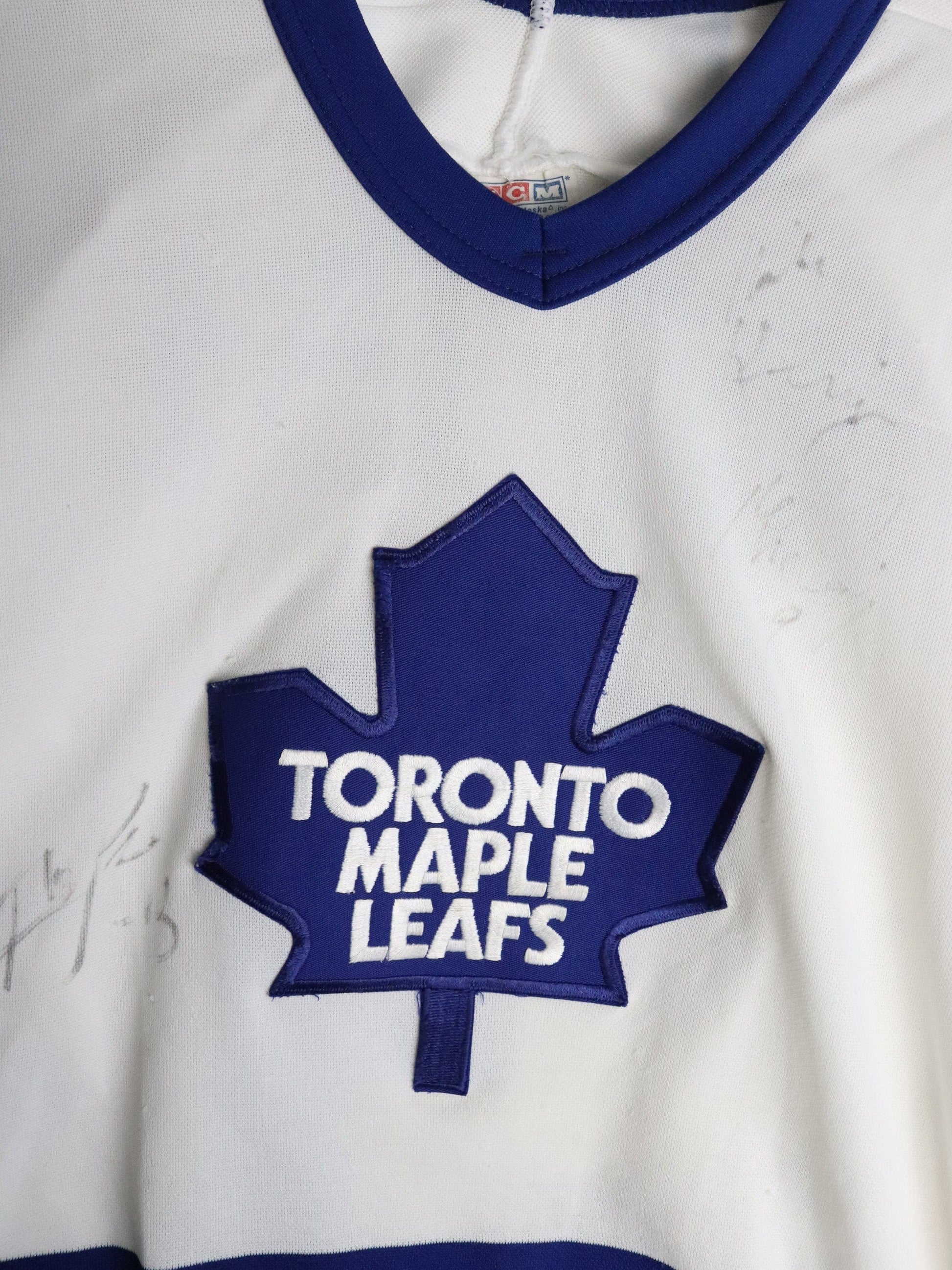 Vintage Bob Rouse Toronto Maple Leafs Hockey Jersey Youth L/XL White CCM Signed from propervintagecanada