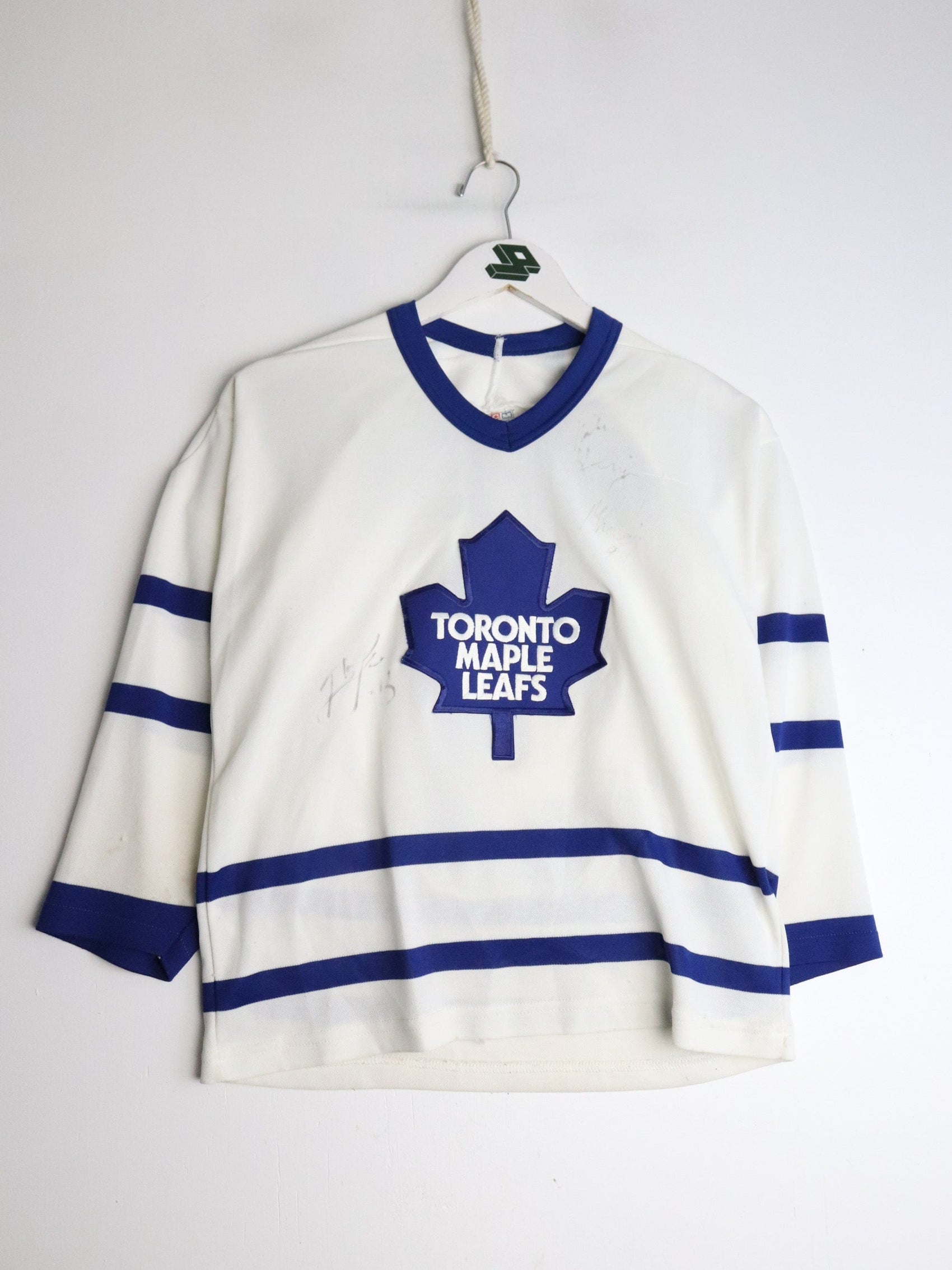 Vintage Bob Rouse Toronto Maple Leafs Hockey Jersey Youth L/XL White CCM Signed
