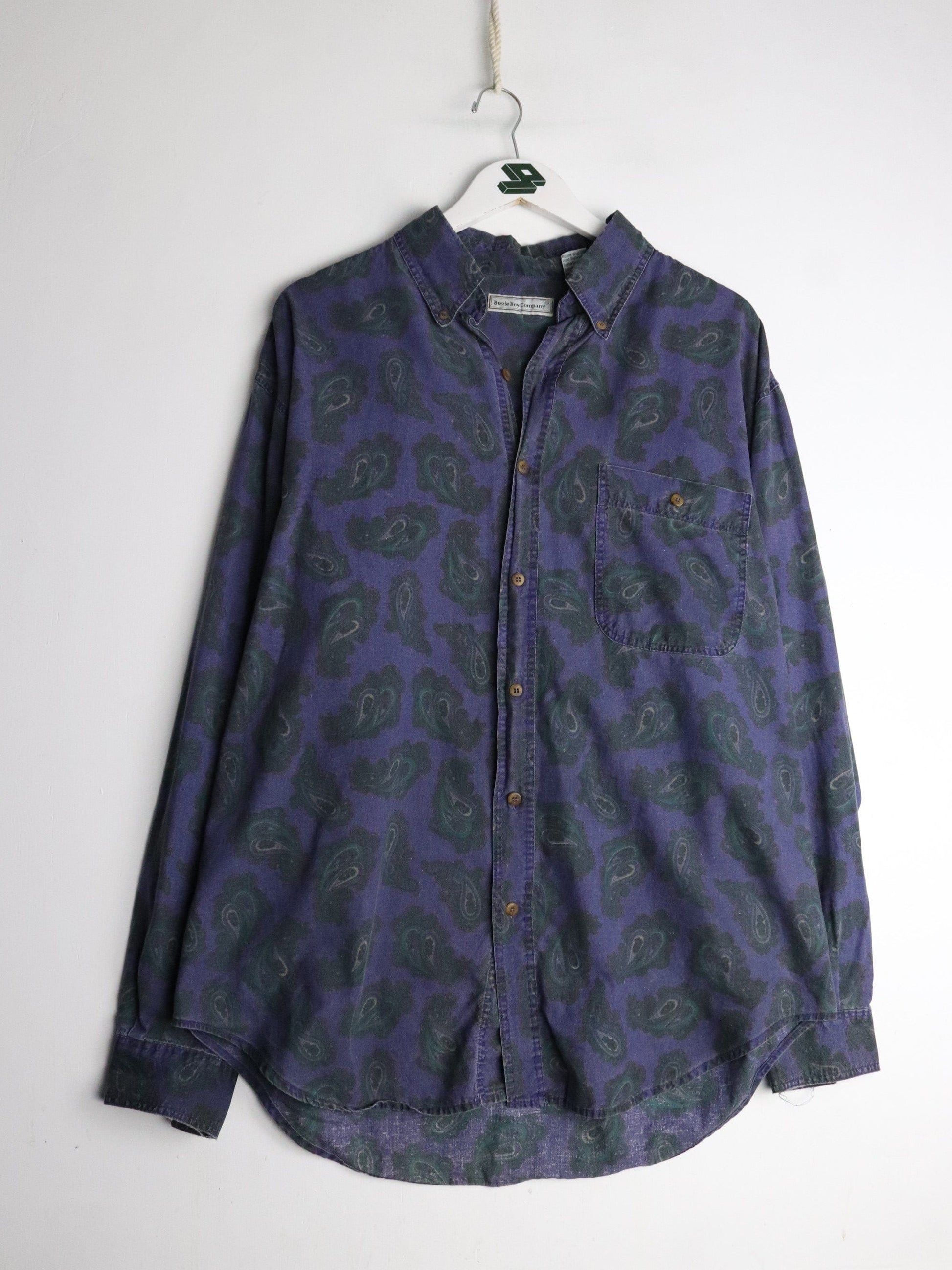 Vintage Bugle Boy Shirt Mens XL Purple Paisley Button Up from propervintagecanada