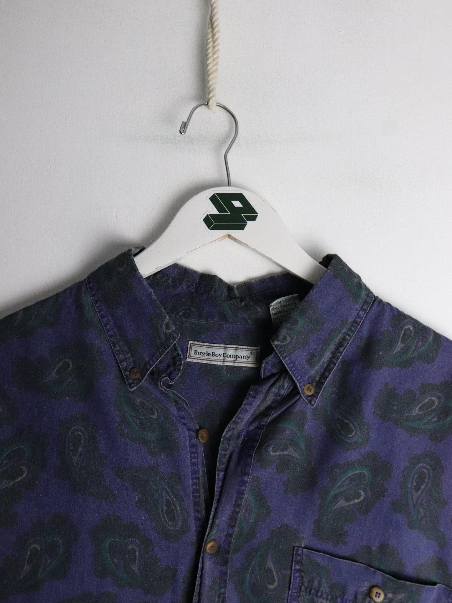 Vintage Bugle Boy Shirt Mens XL Purple Paisley Button Up from propervintagecanada