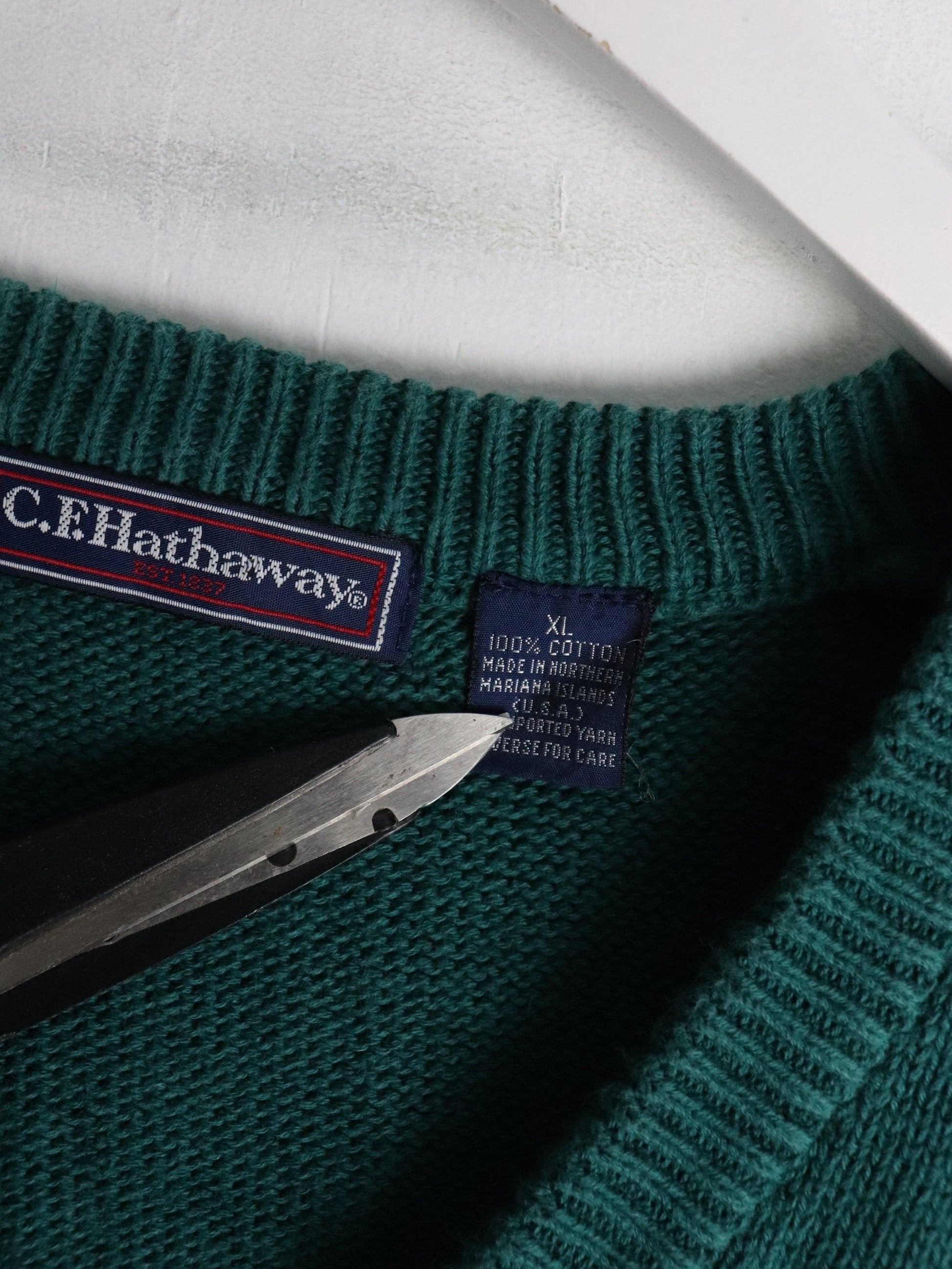 Vintage C.F. Hathaway Sweater Mens XL Green Knit Vest Golf