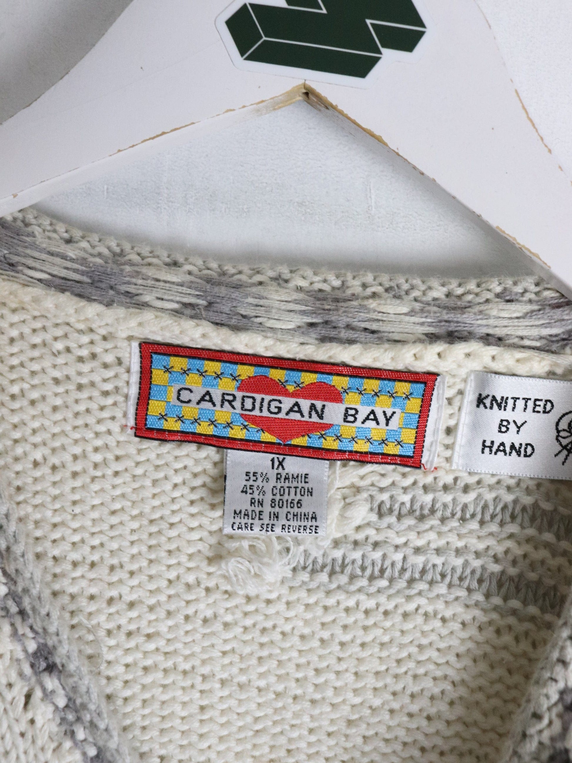 Vintage Cardigan Bay Sweater Womens 1X White Hand Knit from propervintagecanada