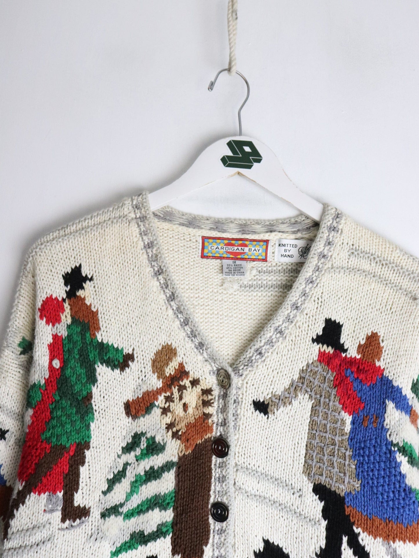 Vintage Cardigan Bay Sweater Womens 1X White Hand Knit from propervintagecanada