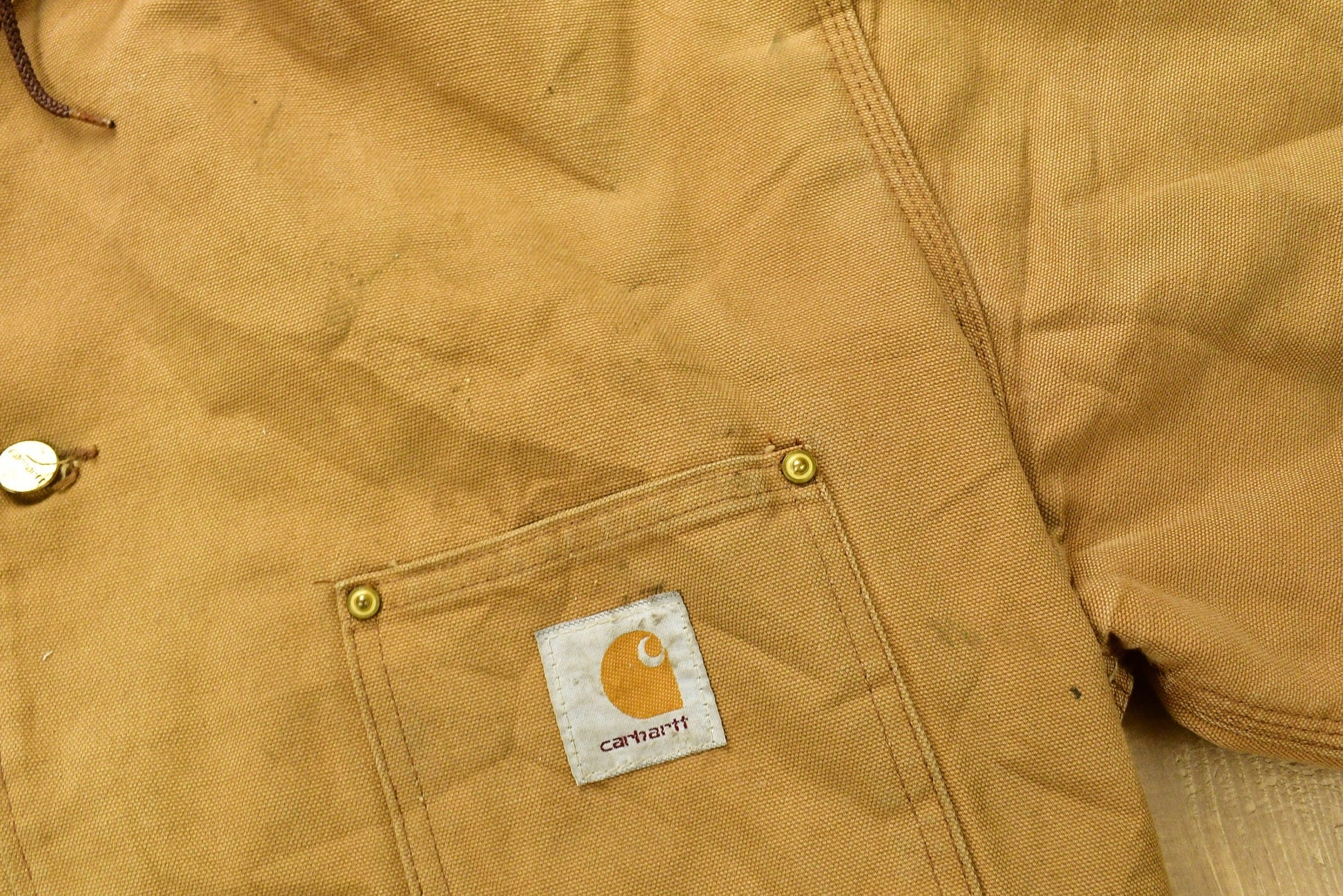 Vintage Carhartt Chore Coat Blanket Lined 1980s With Hood / Vintage Workwear / Streetwear / Made In USA / 90s / Distressed Carhartt from propervintagecanada