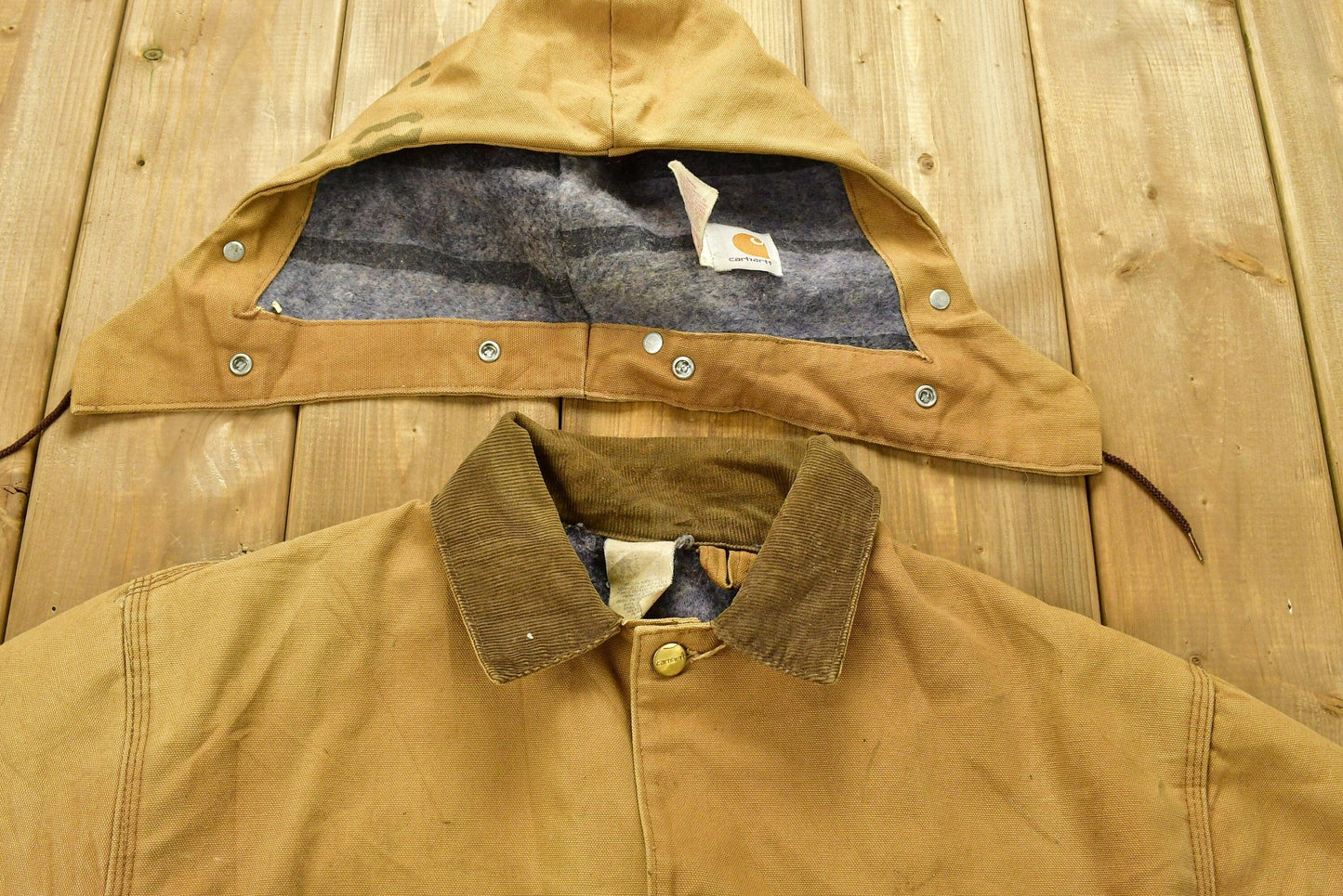Vintage Carhartt Chore Coat Blanket Lined 1980s With Hood / Vintage Workwear / Streetwear / Made In USA / 90s / Distressed Carhartt from propervintagecanada