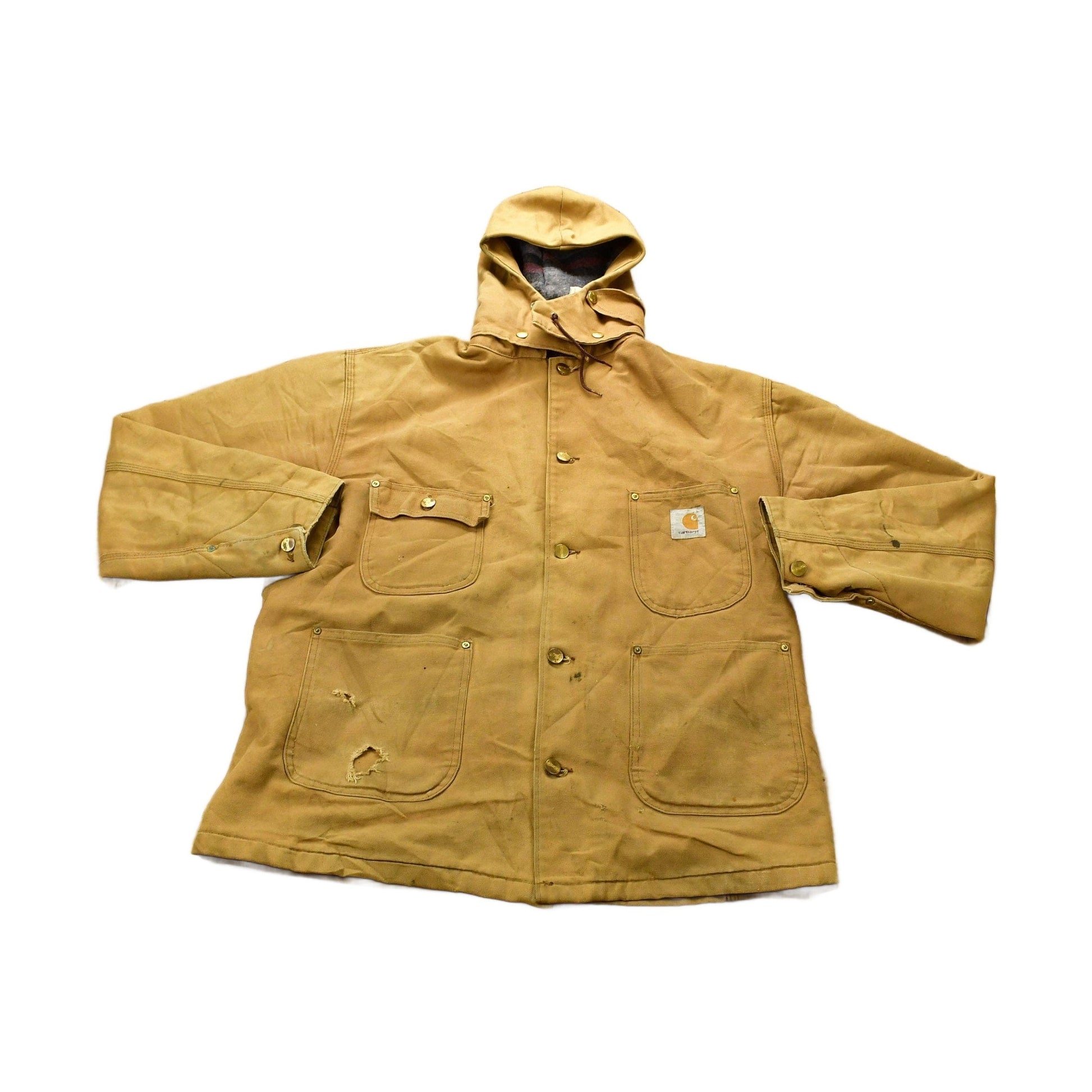 Vintage Carhartt Chore Coat Blanket Lined 1980s With Hood / Vintage Workwear / Streetwear / Made In USA / 90s / Distressed Carhartt from propervintagecanada
