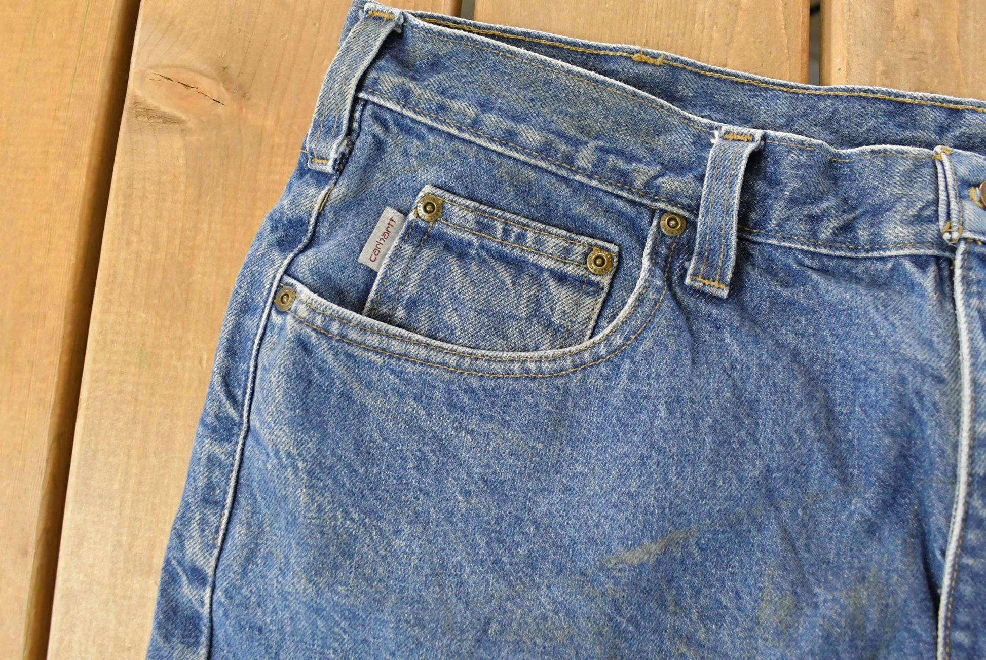 Vintage Carhartt Denim Carpenter Jeans, Men's 38x29, Distressed Y2K from propervintagecanada