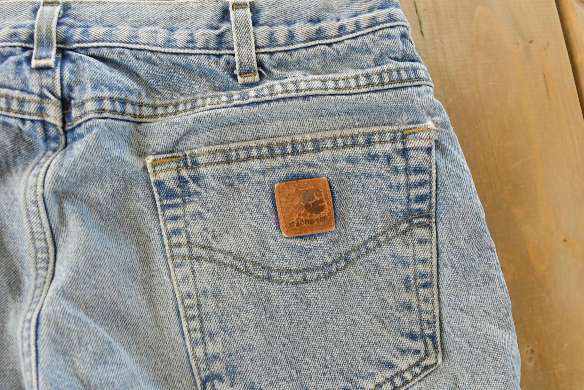 Vintage Carhartt Flannel Lined Denim Jeans, Men's 33x33, Distressed Workwear from propervintagecanada