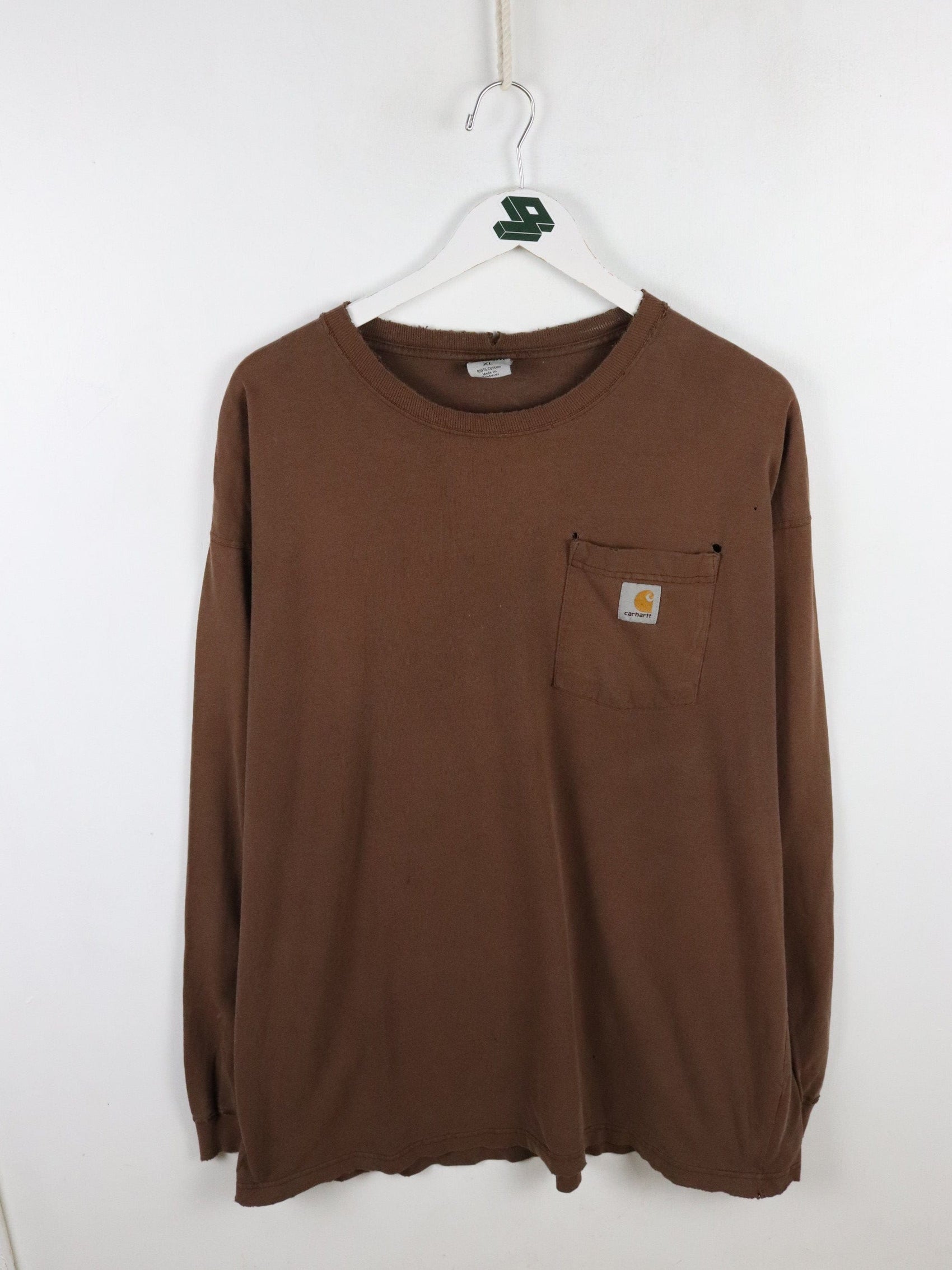 Vintage Carhartt T Shirt Mens XL Brown Distressed