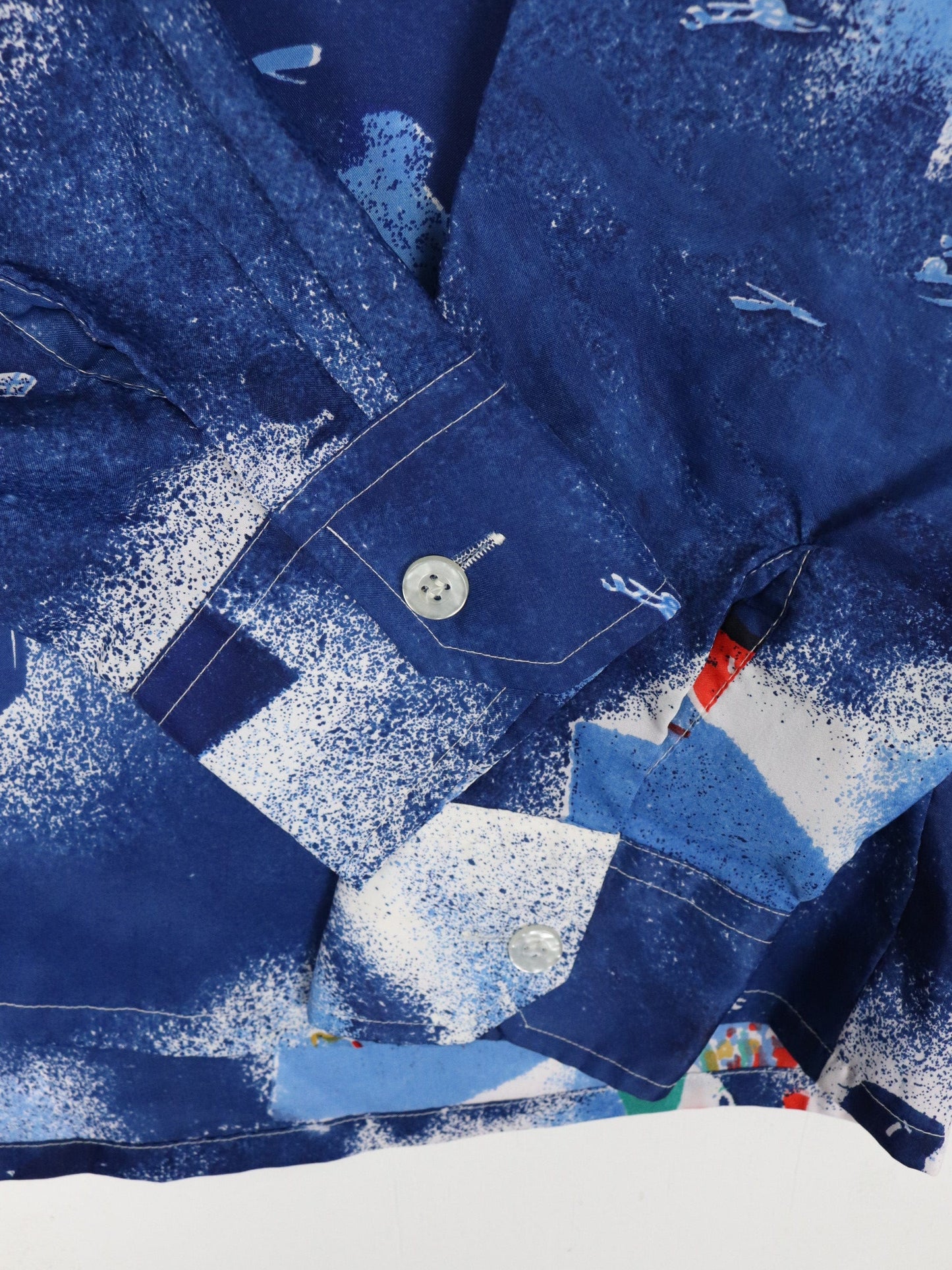 Vintage Cellini Shirt Mens 17 XL Blue Button Up Pattern 70s