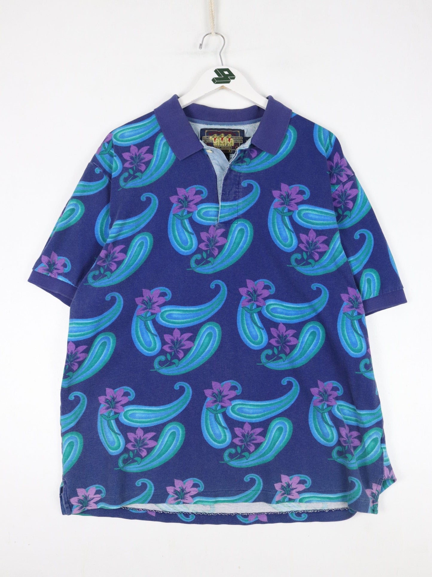 Vintage Chaps Ralph Lauren Polo Shirt Mens XL Blue Pattern