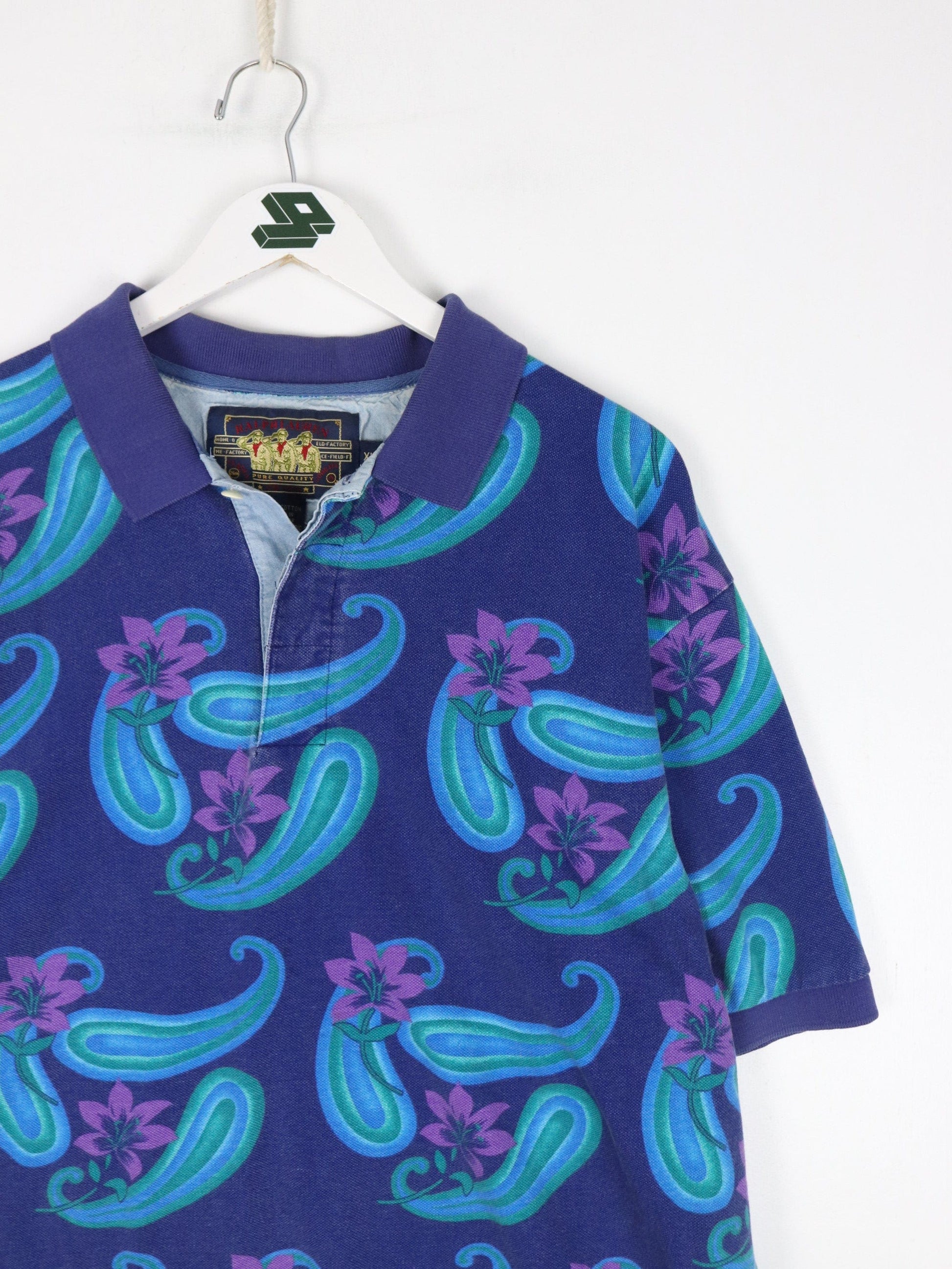 Vintage Chaps Ralph Lauren Polo Shirt Mens XL Blue Pattern