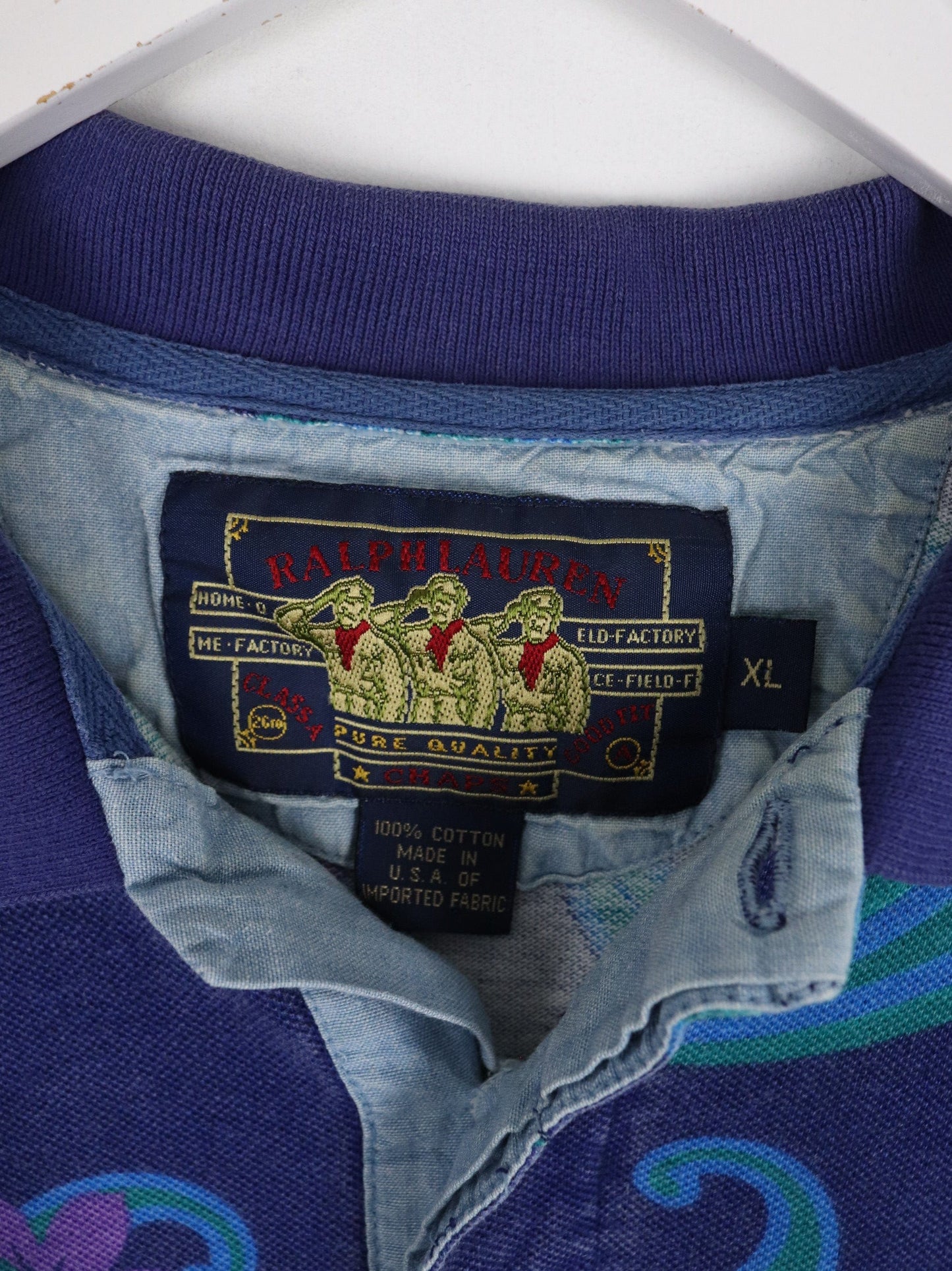 Vintage Chaps Ralph Lauren Polo Shirt Mens XL Blue Pattern