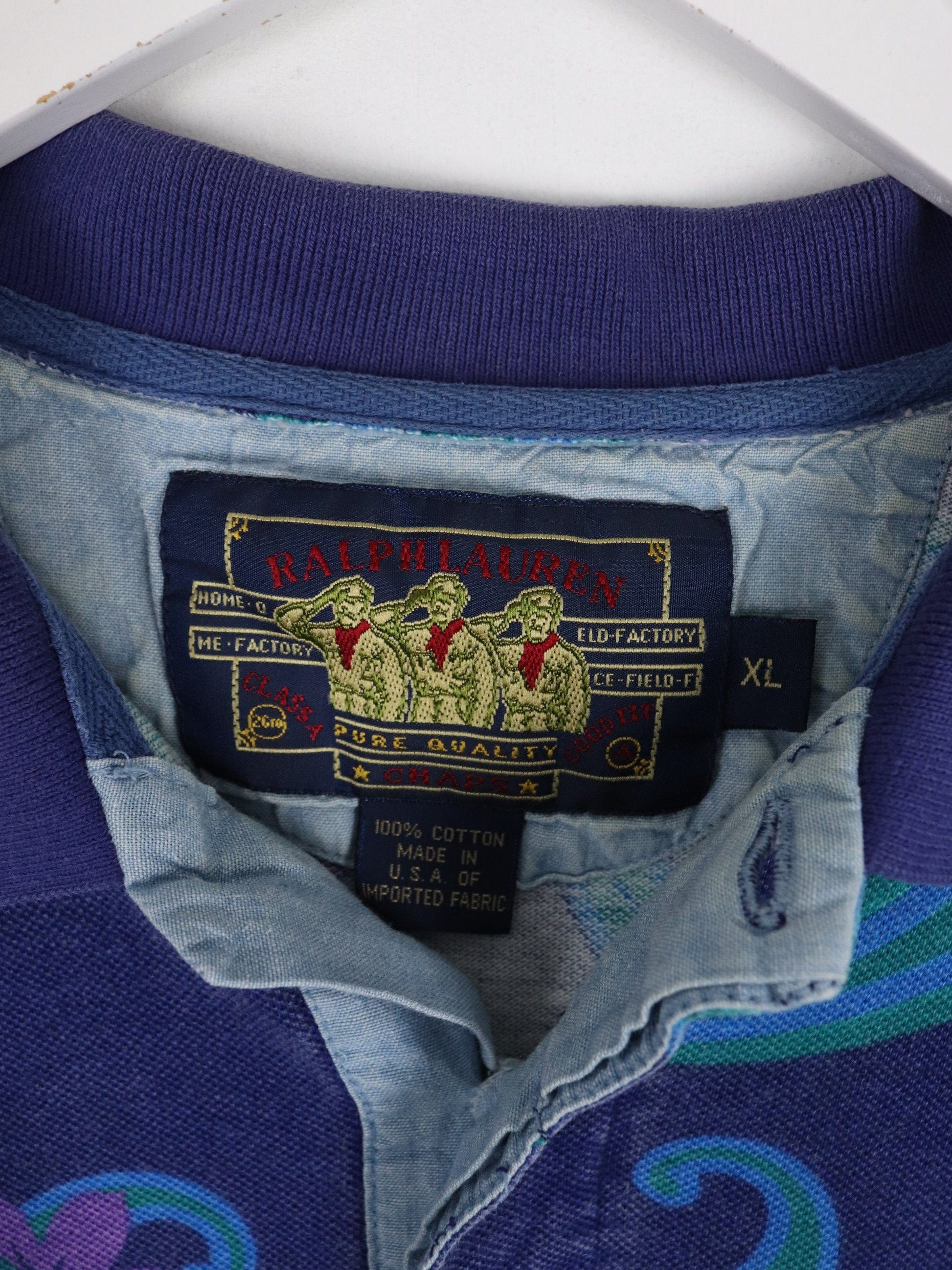 Vintage Chaps Ralph Lauren Polo Shirt Mens XL Blue Pattern