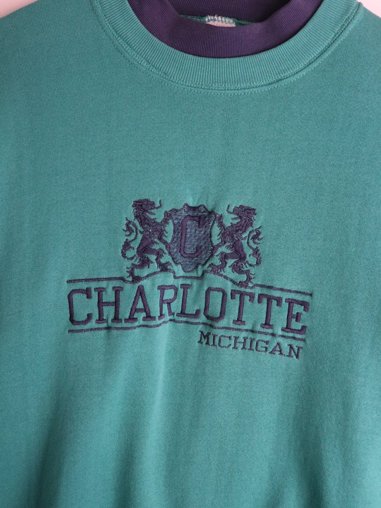 Vintage Charlotte Michigan Sweatshirt Mens Large Turquoise from propervintagecanada