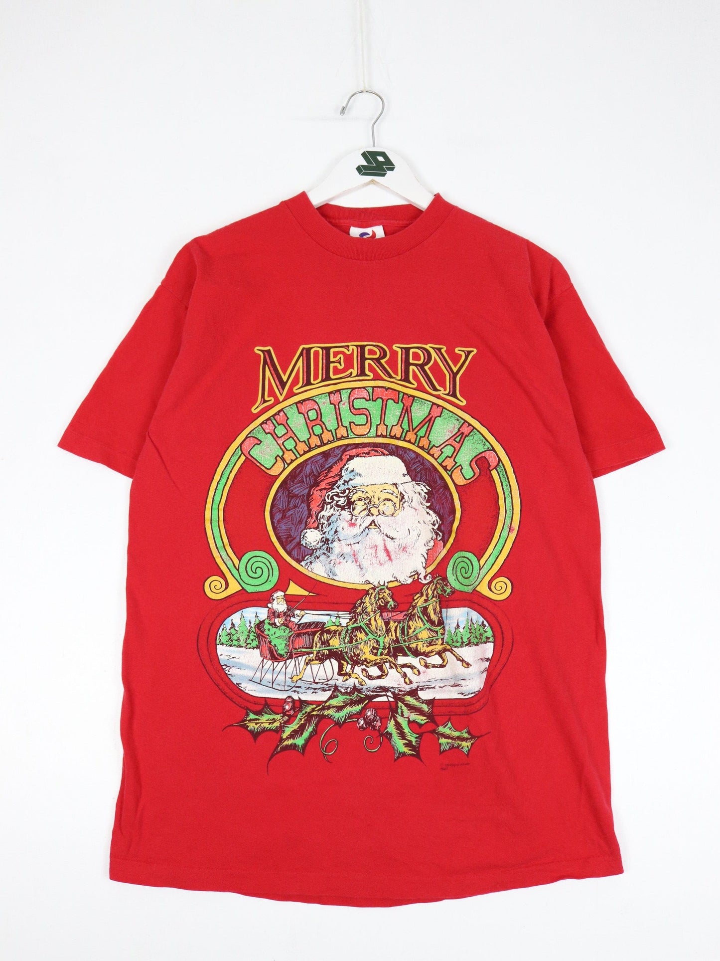 Vintage Christmas T Shirt Mens Large Red Santa 90s