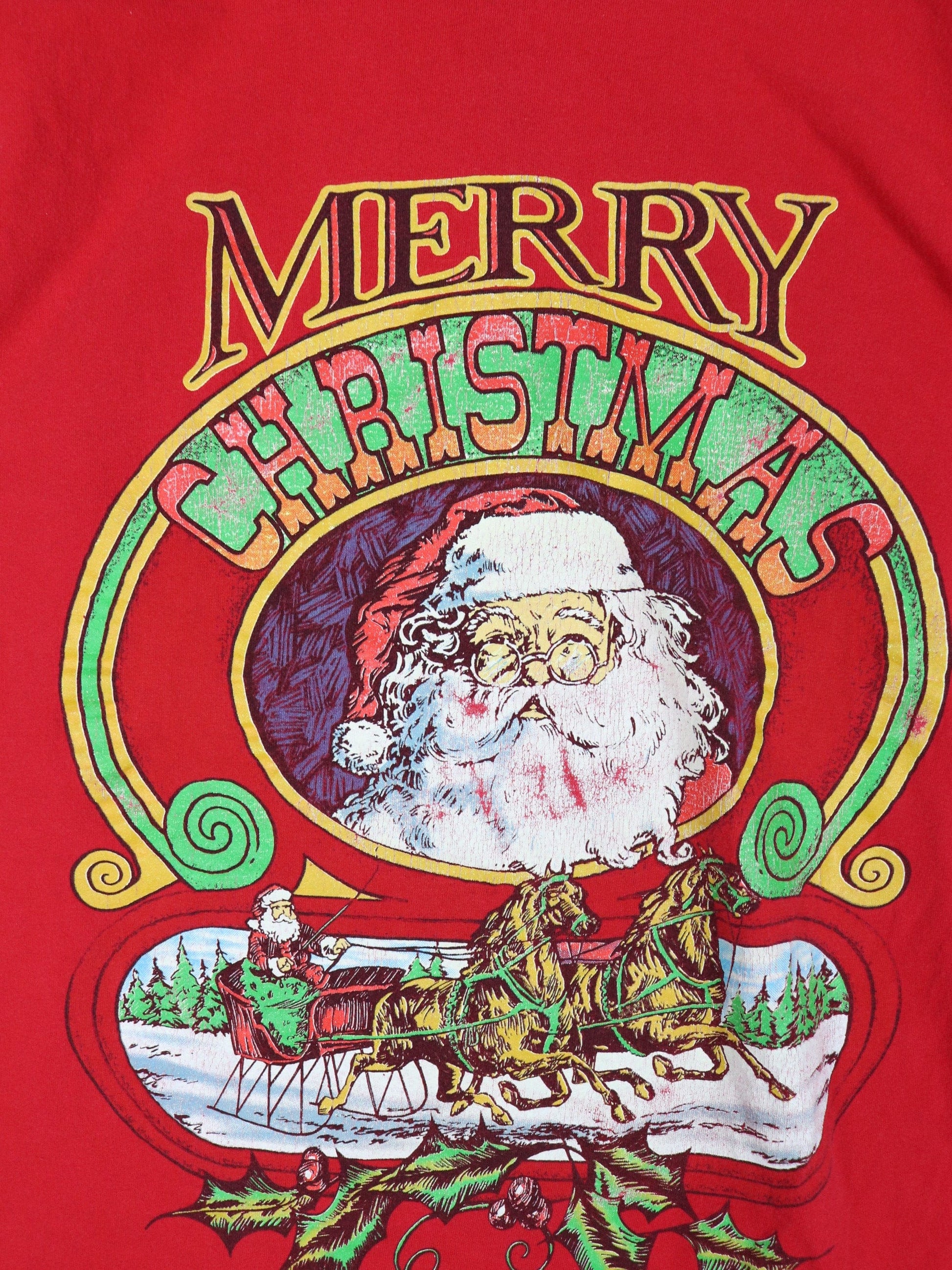 Vintage Christmas T Shirt Mens Large Red Santa 90s