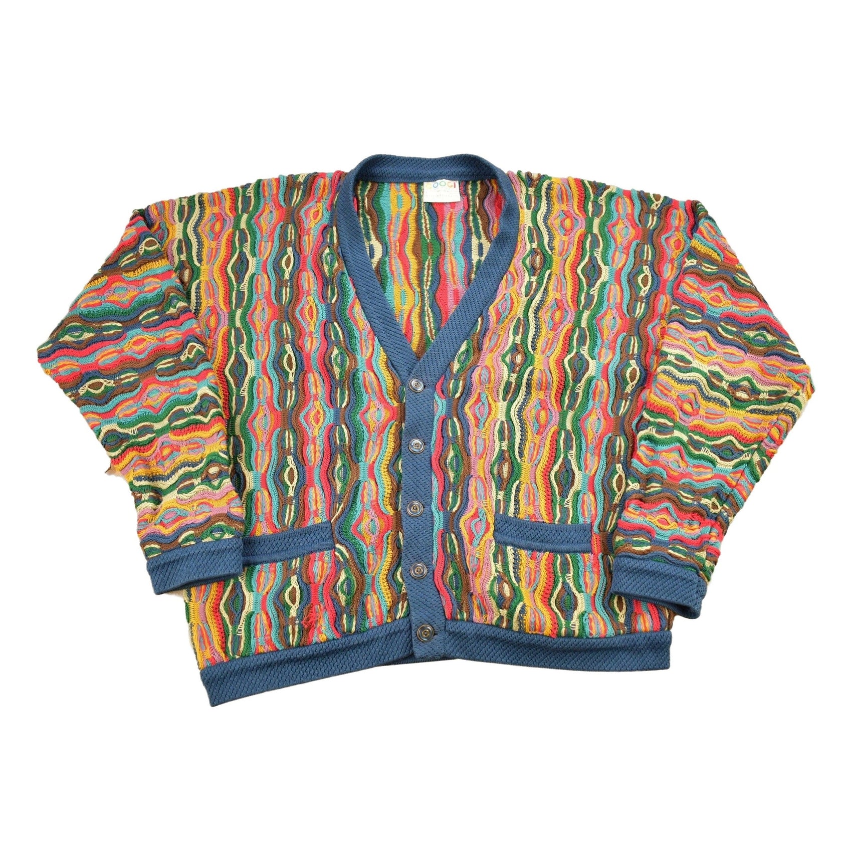 Vintage Coogi Australia 3D Colorful Cable Knit Cardigan Sweater Men's M from propervintagecanada