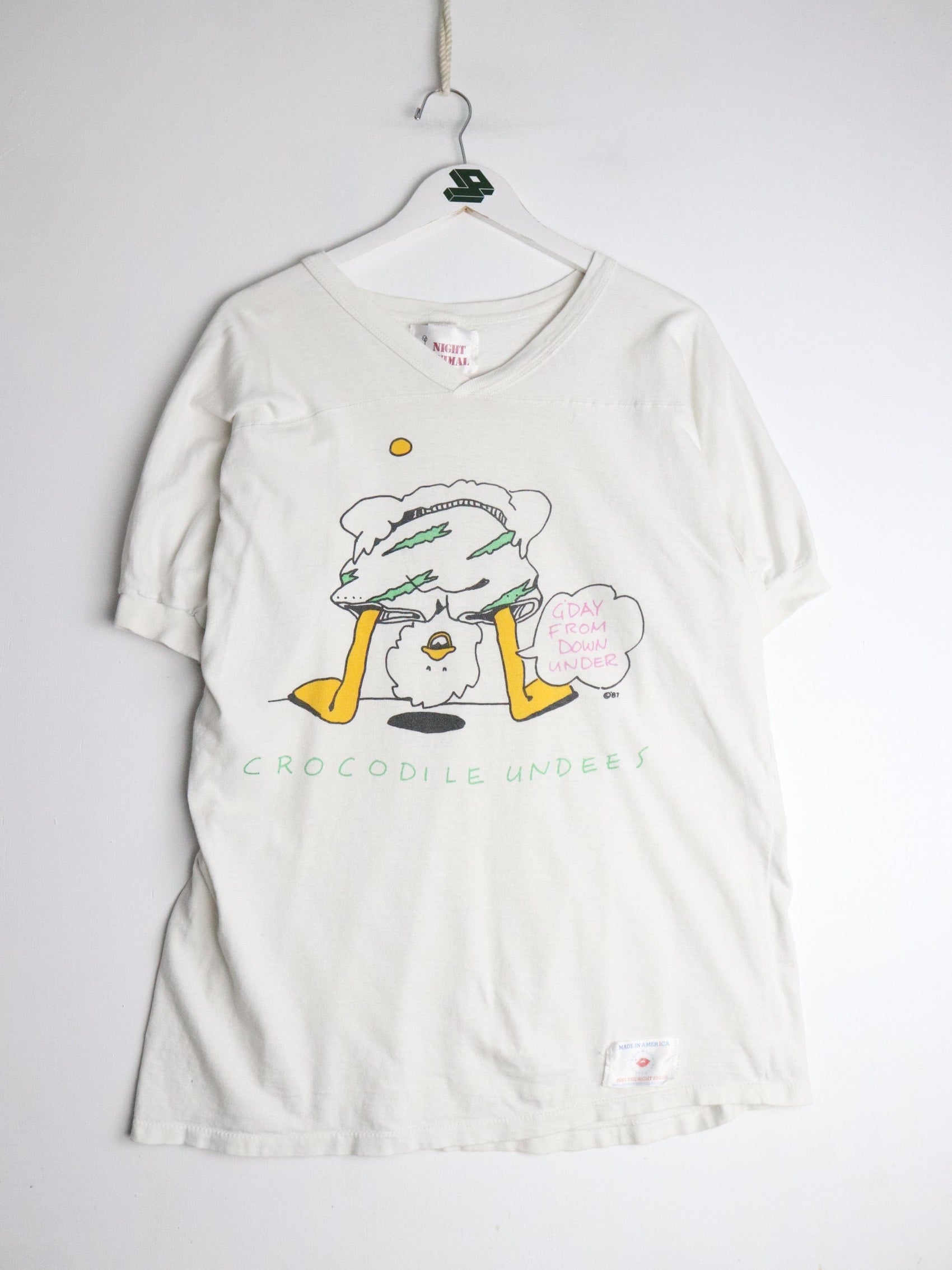 Vintage Crocodile Undees T Shirt Mens Large White 90s Funny from propervintagecanada