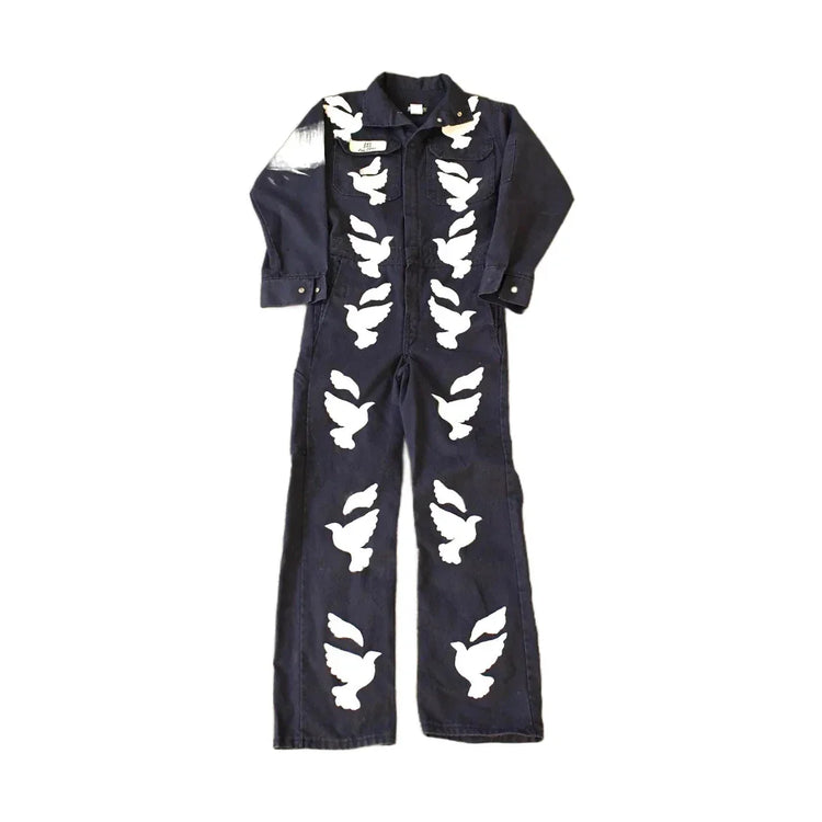 Vintage Custom Handmade Dove Peace Coveralls Jumpsuit Size 28R from propervintagecanada