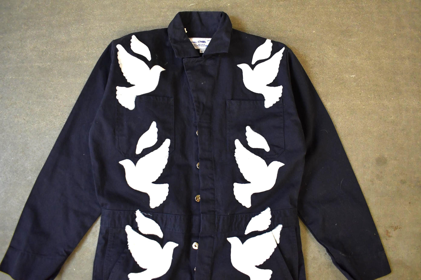 Vintage Custom Handmade Dove Peace Coveralls Jumpsuit Size 40T from propervintagecanada