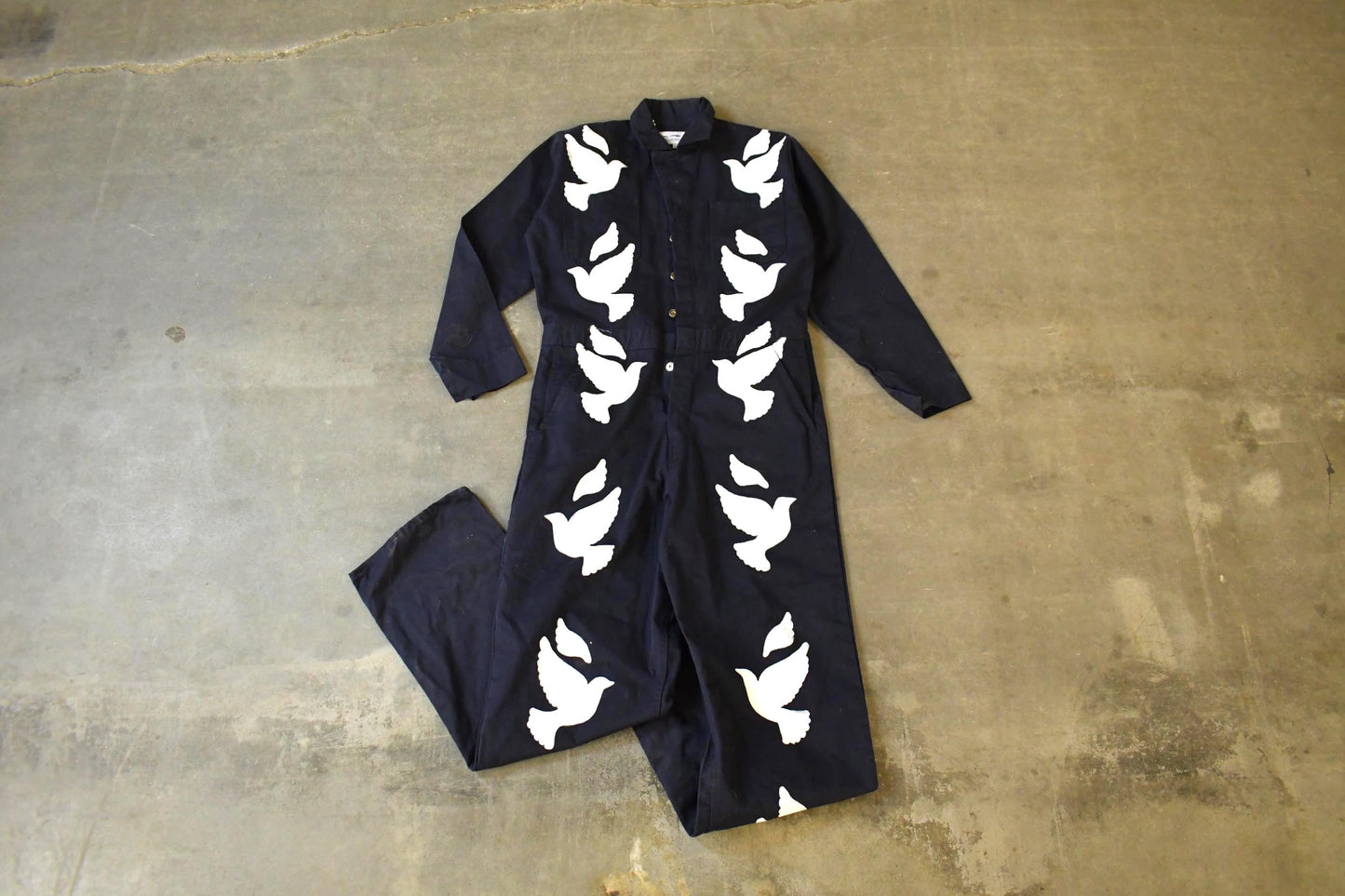 Vintage Custom Handmade Dove Peace Coveralls Jumpsuit Size 40T from propervintagecanada