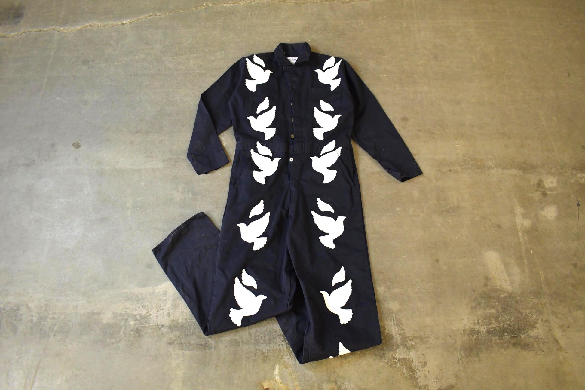 Vintage Custom Handmade Dove Peace Coveralls Jumpsuit Size 40T from propervintagecanada