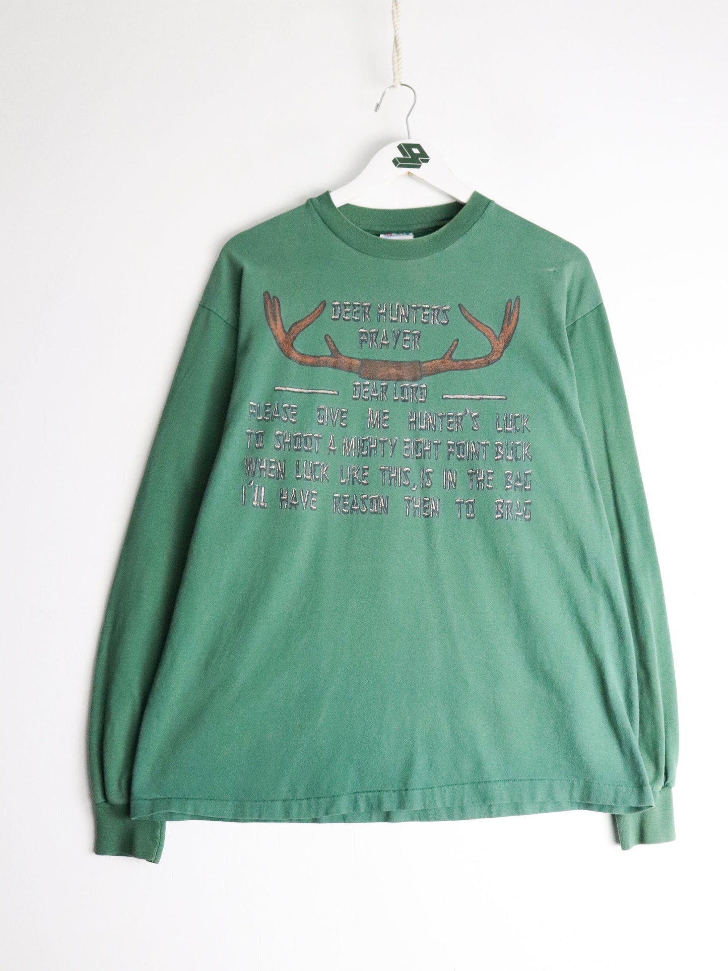 Vintage Deer Hunters Prayer T Shirt Mens Large Green Funny from propervintagecanada