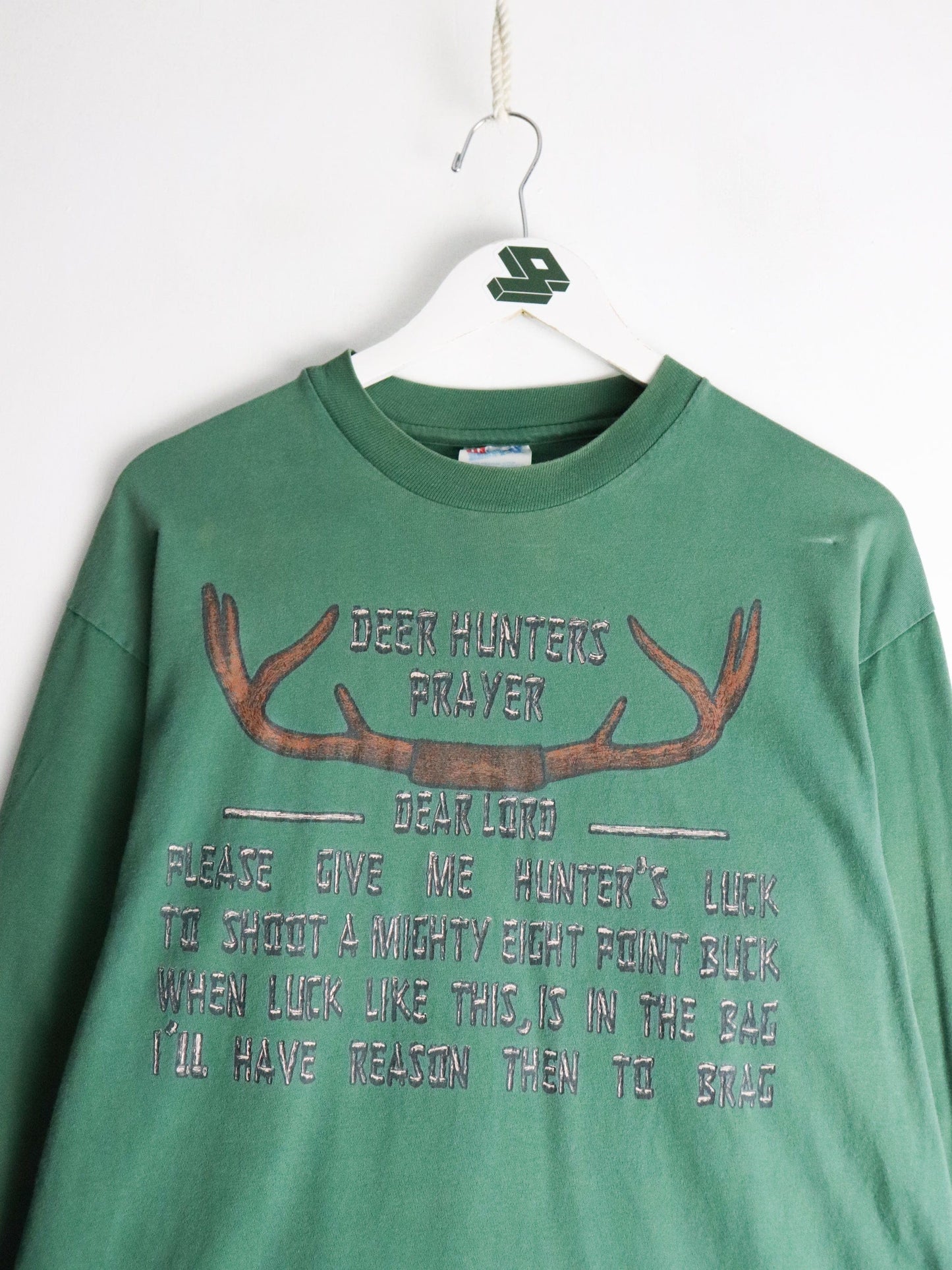 Vintage Deer Hunters Prayer T Shirt Mens Large Green Funny from propervintagecanada