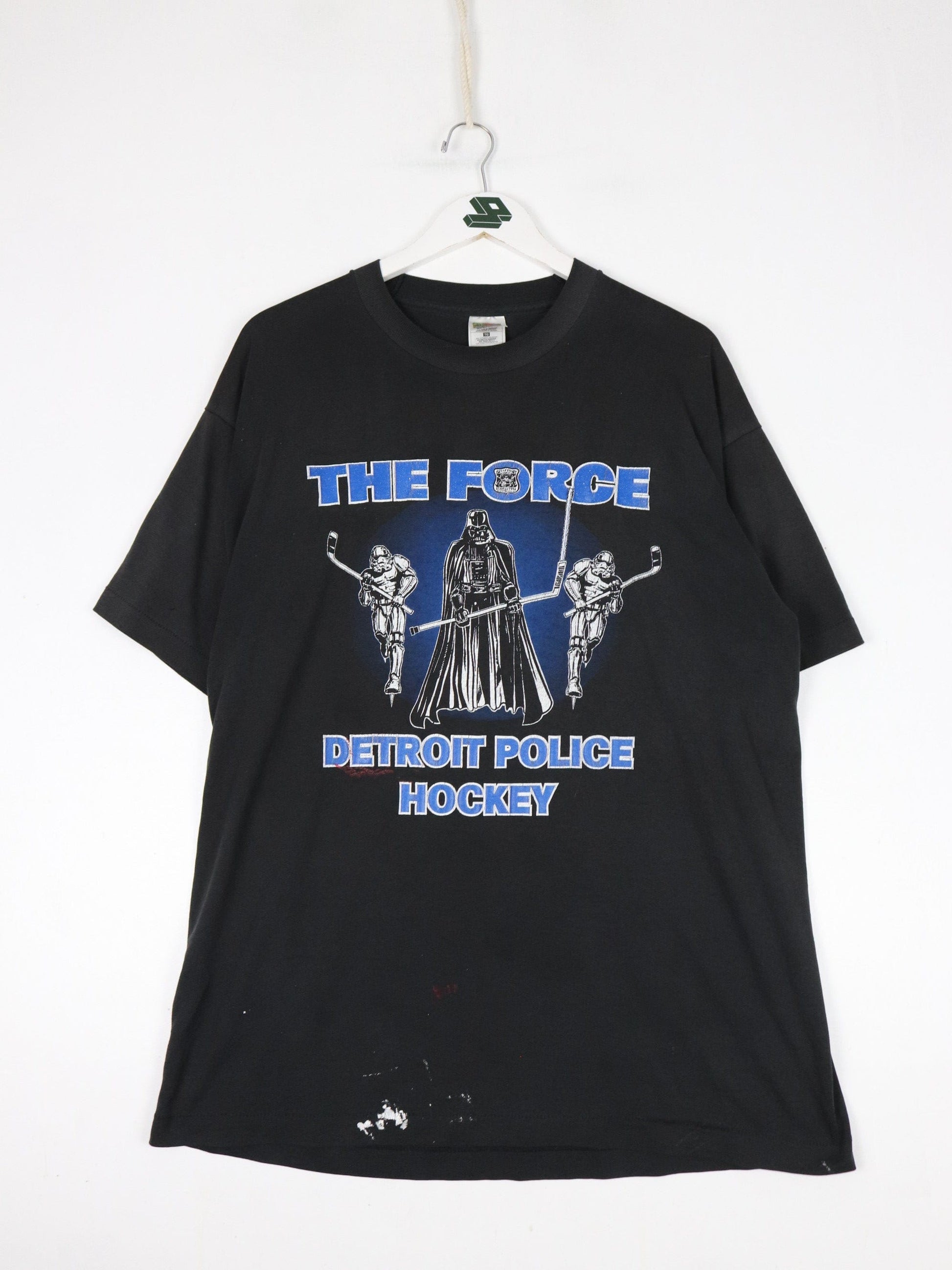 Vintage Detroit Police Hockey T Shirt Mens XL Black Star Wars