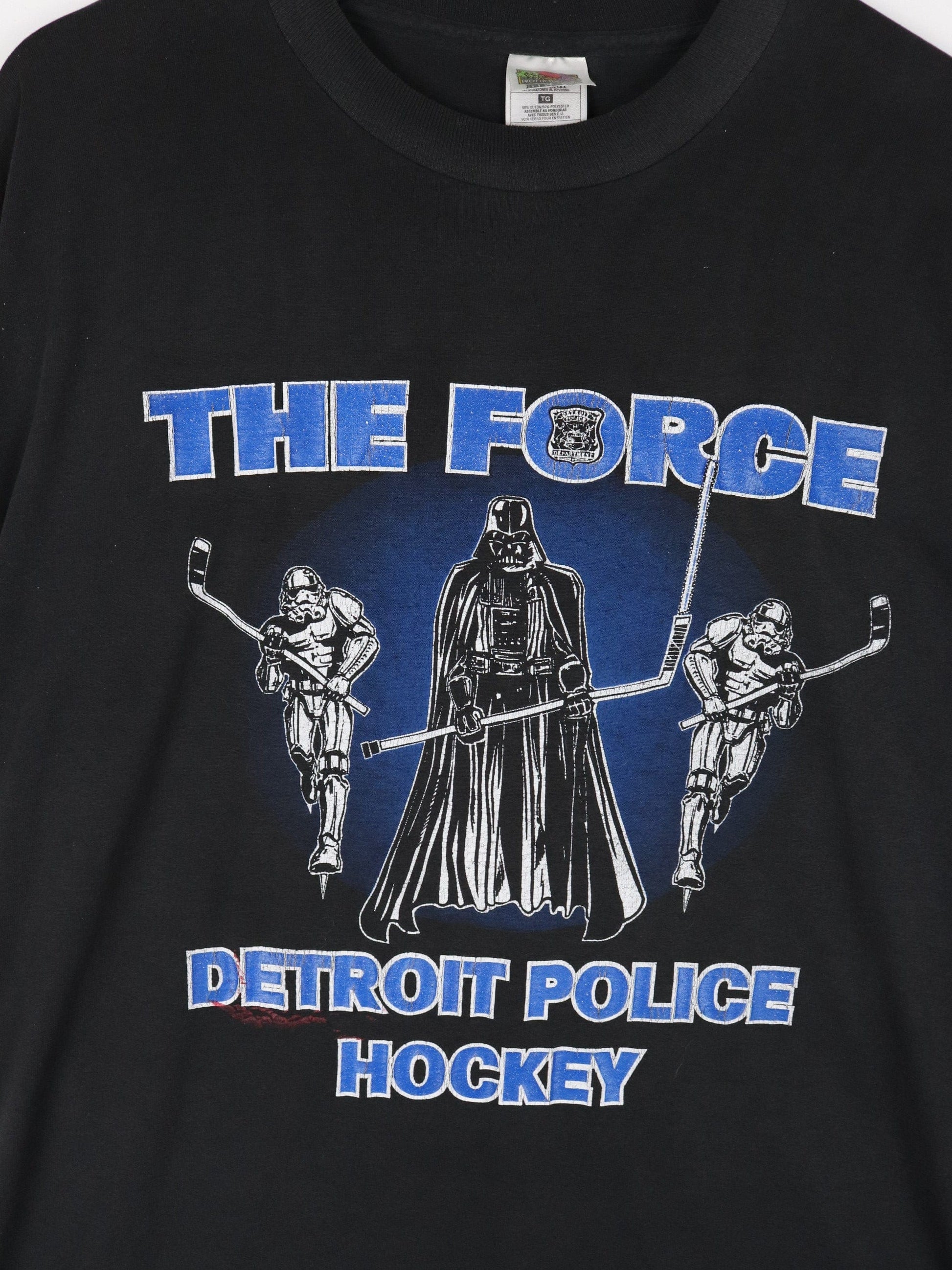 Vintage Detroit Police Hockey T Shirt Mens XL Black Star Wars