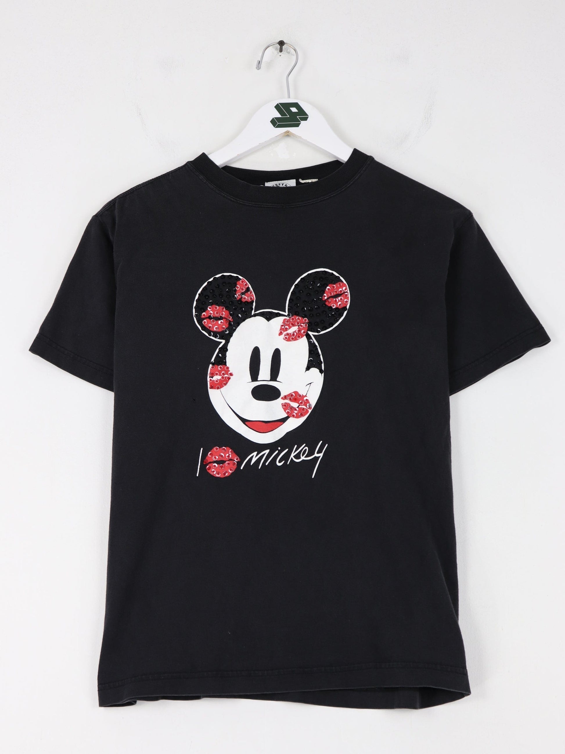 Vintage Disney T Shirt Womens Small Black Rhinestones Mickey Mouse from propervintagecanada