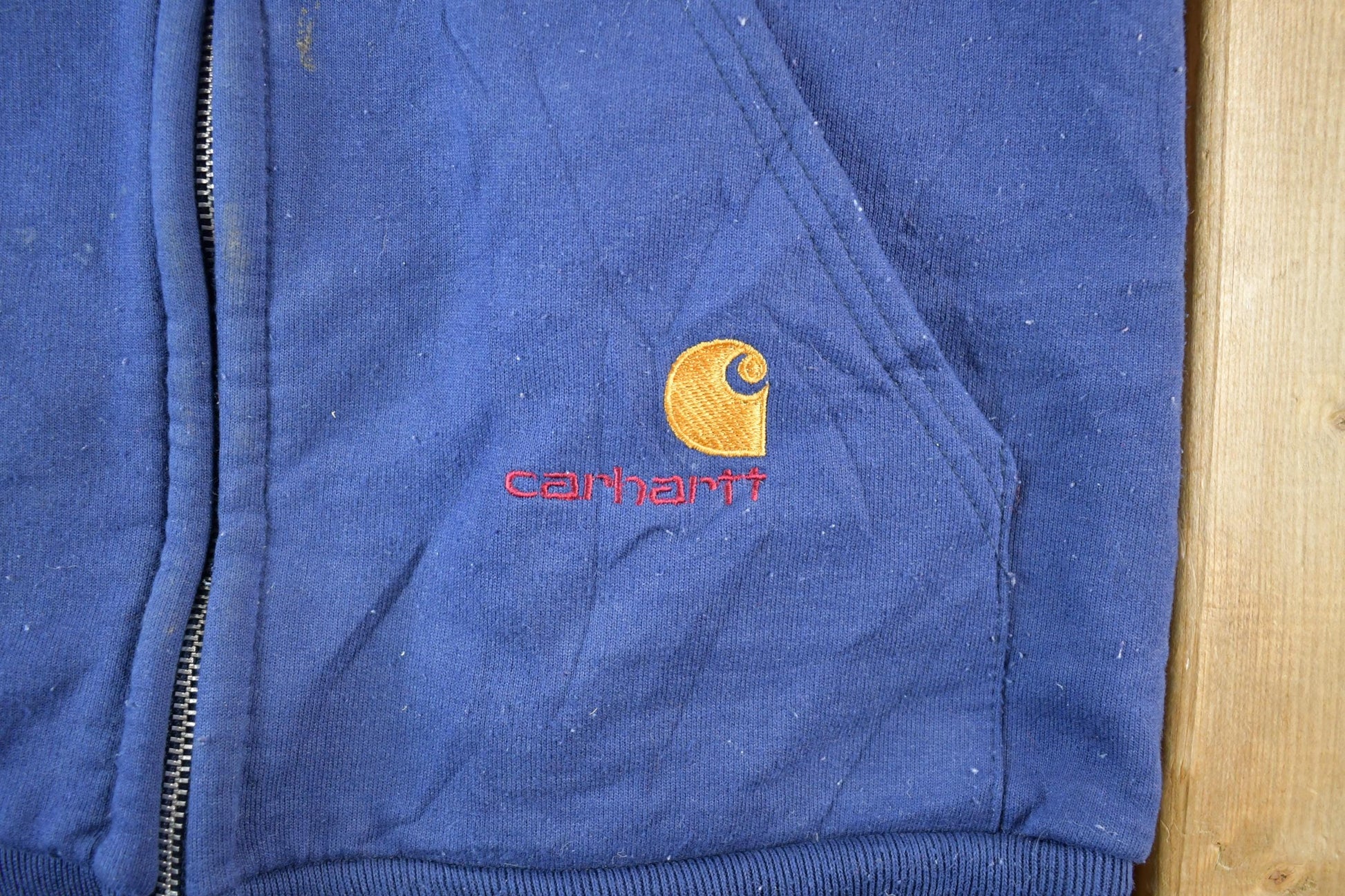 Vintage Distressed Carhartt Full Zip Fleece Lined Hoodie Sweatshirt Vest Men's XL from propervintagecanada