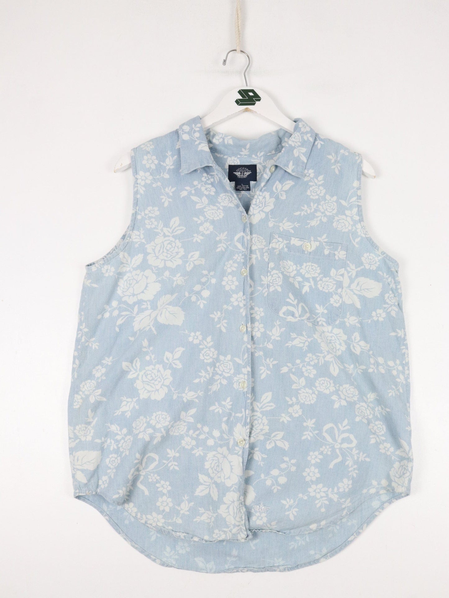 Vintage Dockers Shirt Womens Small Blue Floral Button Up Vest from propervintagecanada
