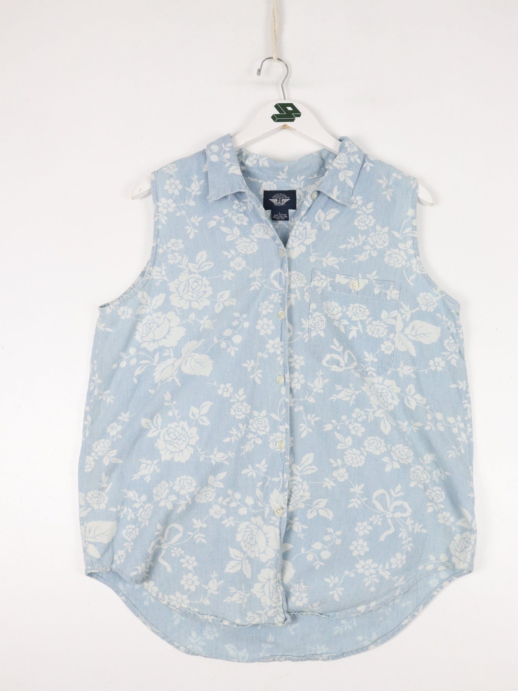 Vintage Dockers Shirt Womens Small Blue Floral Button Up Vest