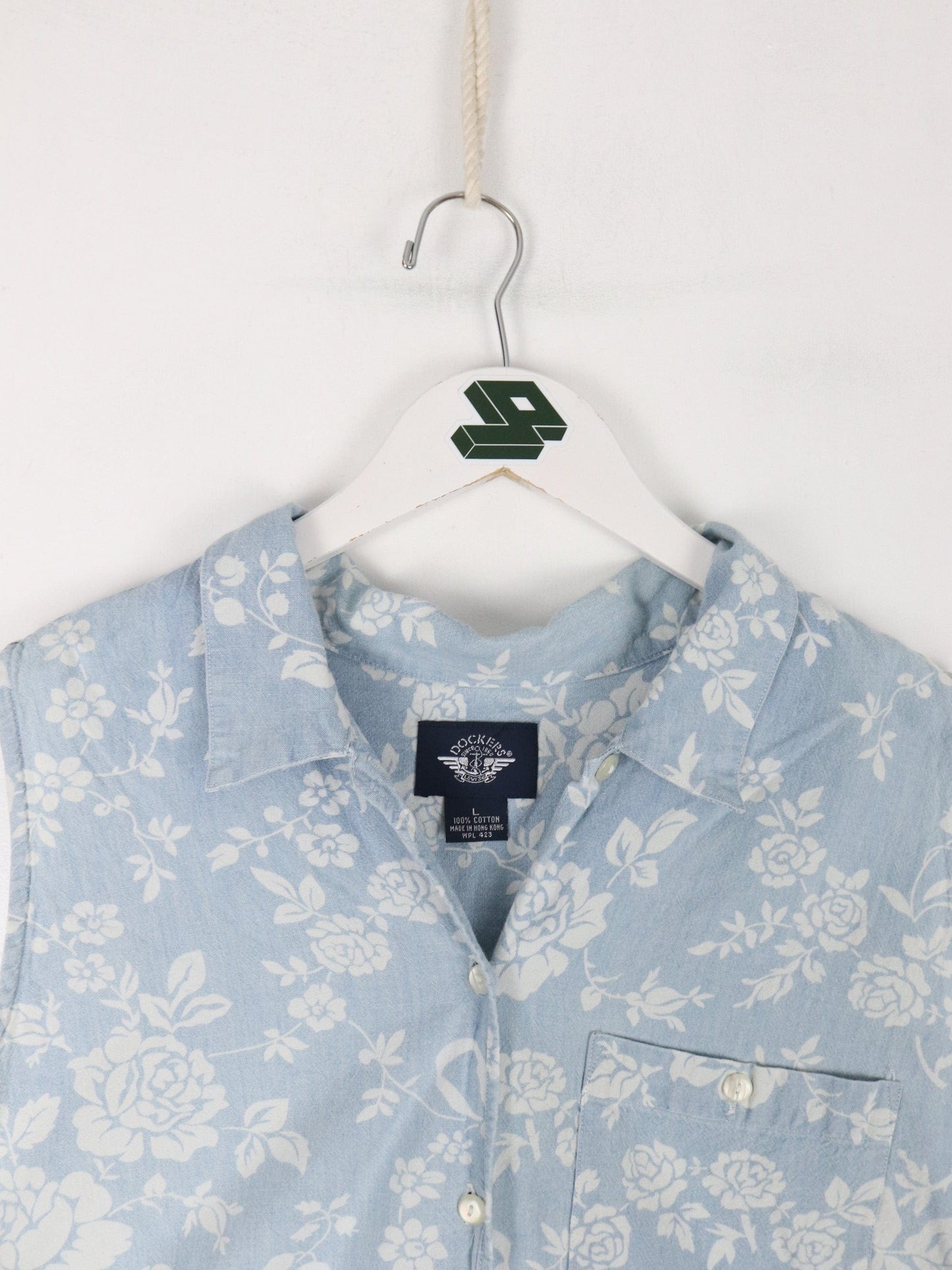 Vintage Dockers Shirt Womens Small Blue Floral Button Up Vest from propervintagecanada