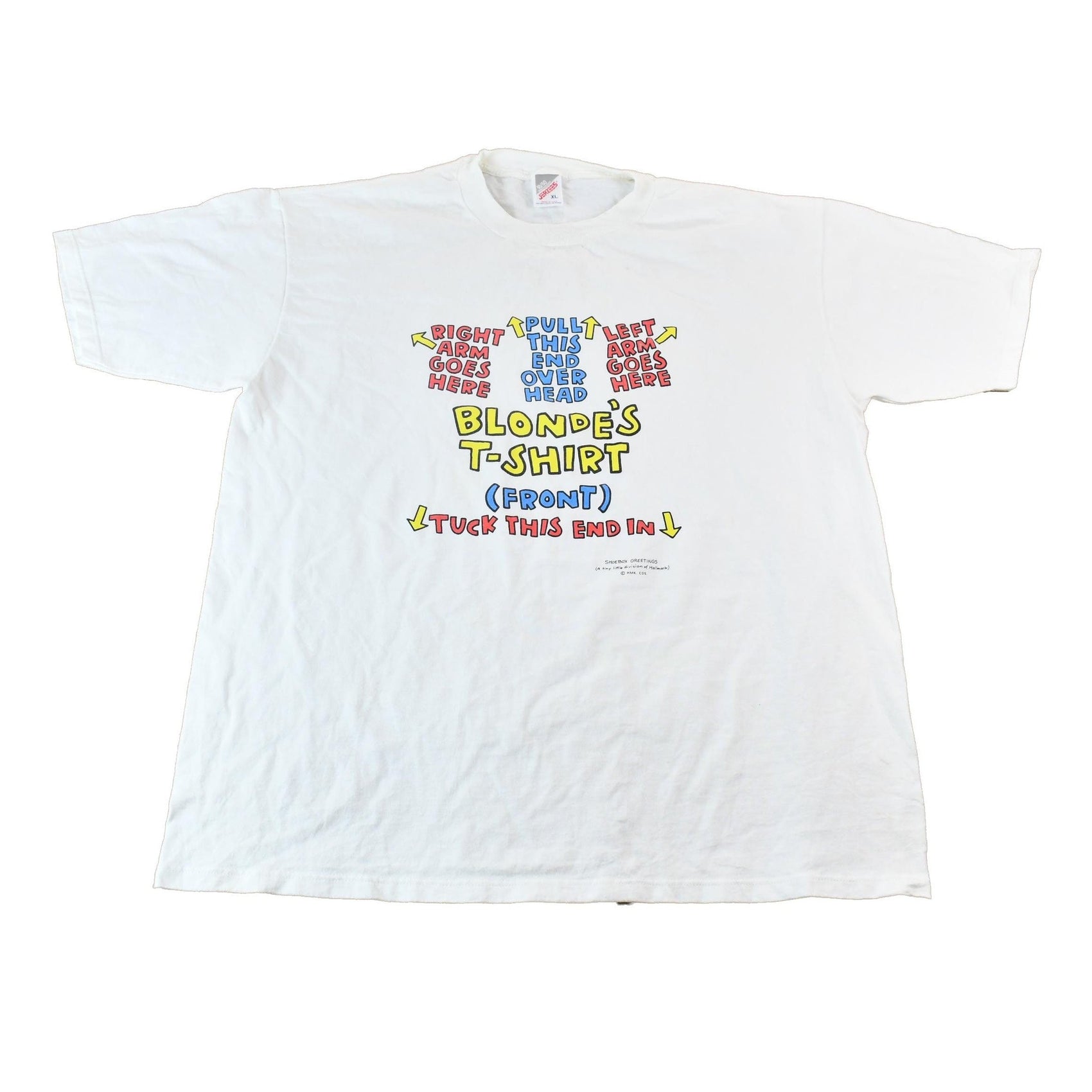 Vintage Early 1990s Hallmark Shoebox Greetings Blonde's T-Shirt Instructions Funny Graphic T-Shirt Men's XL from propervintagecanada