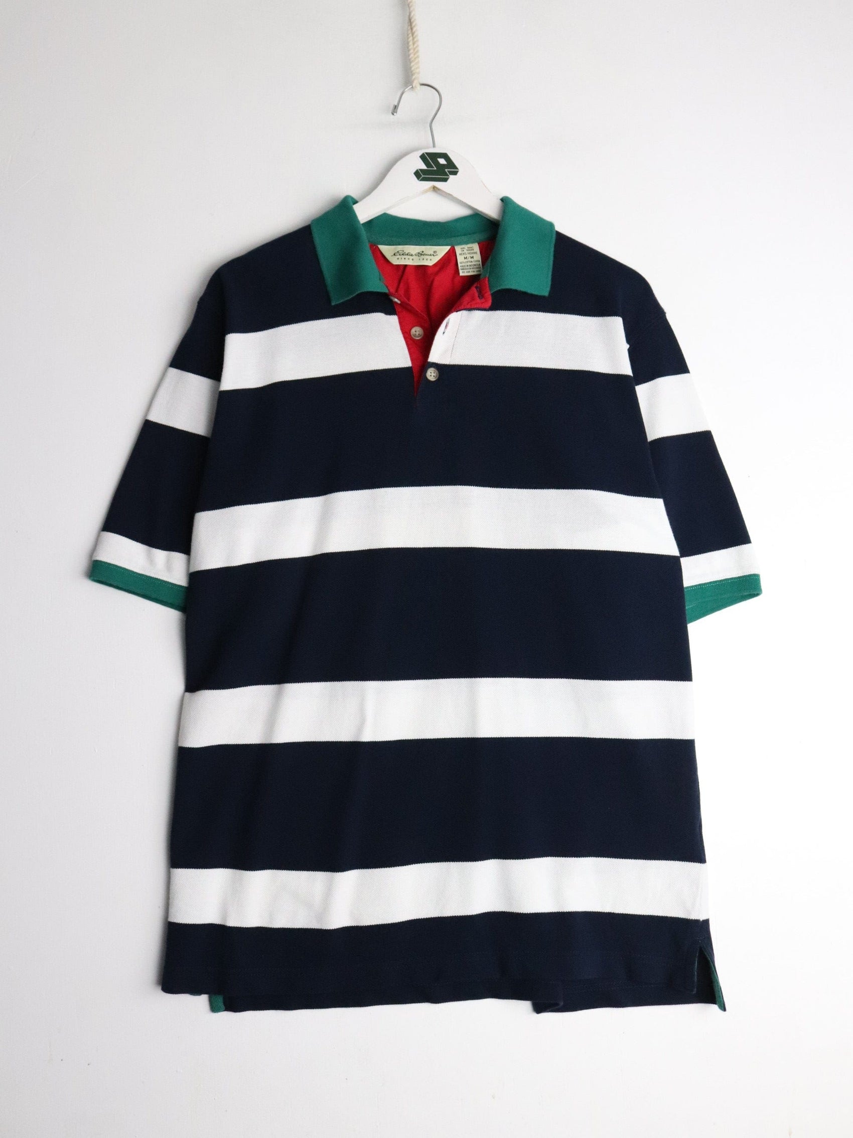 Vintage Eddie Bauer Polo Shirt Mens Medium Blue Striped