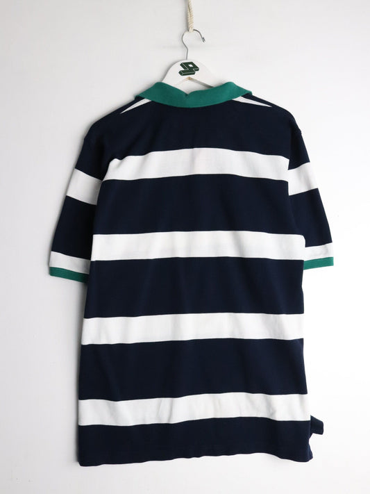 Vintage Eddie Bauer Polo Shirt Mens Medium Blue Striped