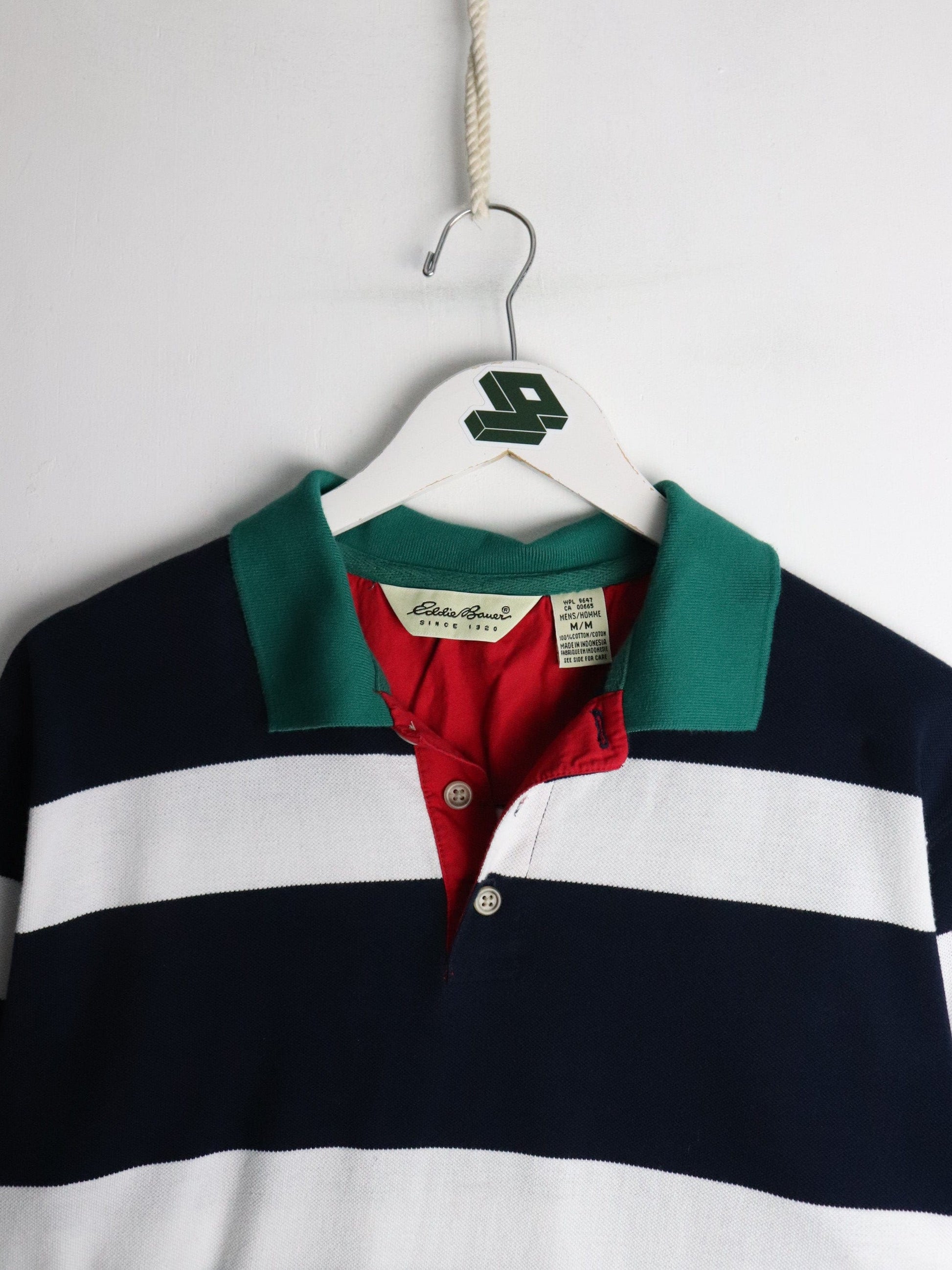 Vintage Eddie Bauer Polo Shirt Mens Medium Blue Striped from propervintagecanada