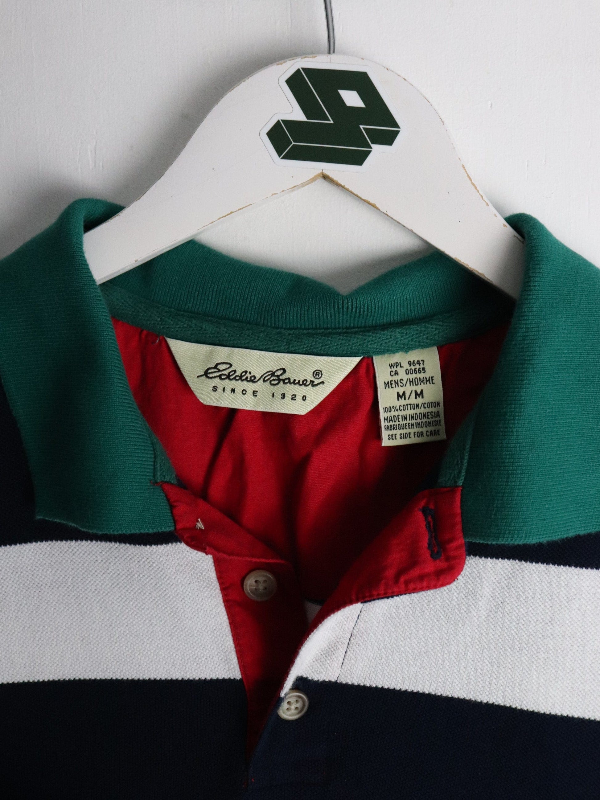 Vintage Eddie Bauer Polo Shirt Mens Medium Blue Striped from propervintagecanada