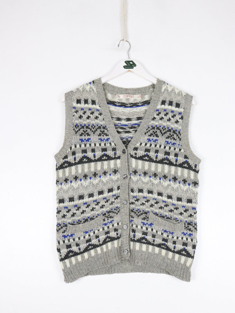 Vintage Espirit Vest Womens Medium Grey Knit Cardigan Sweater from propervintagecanada