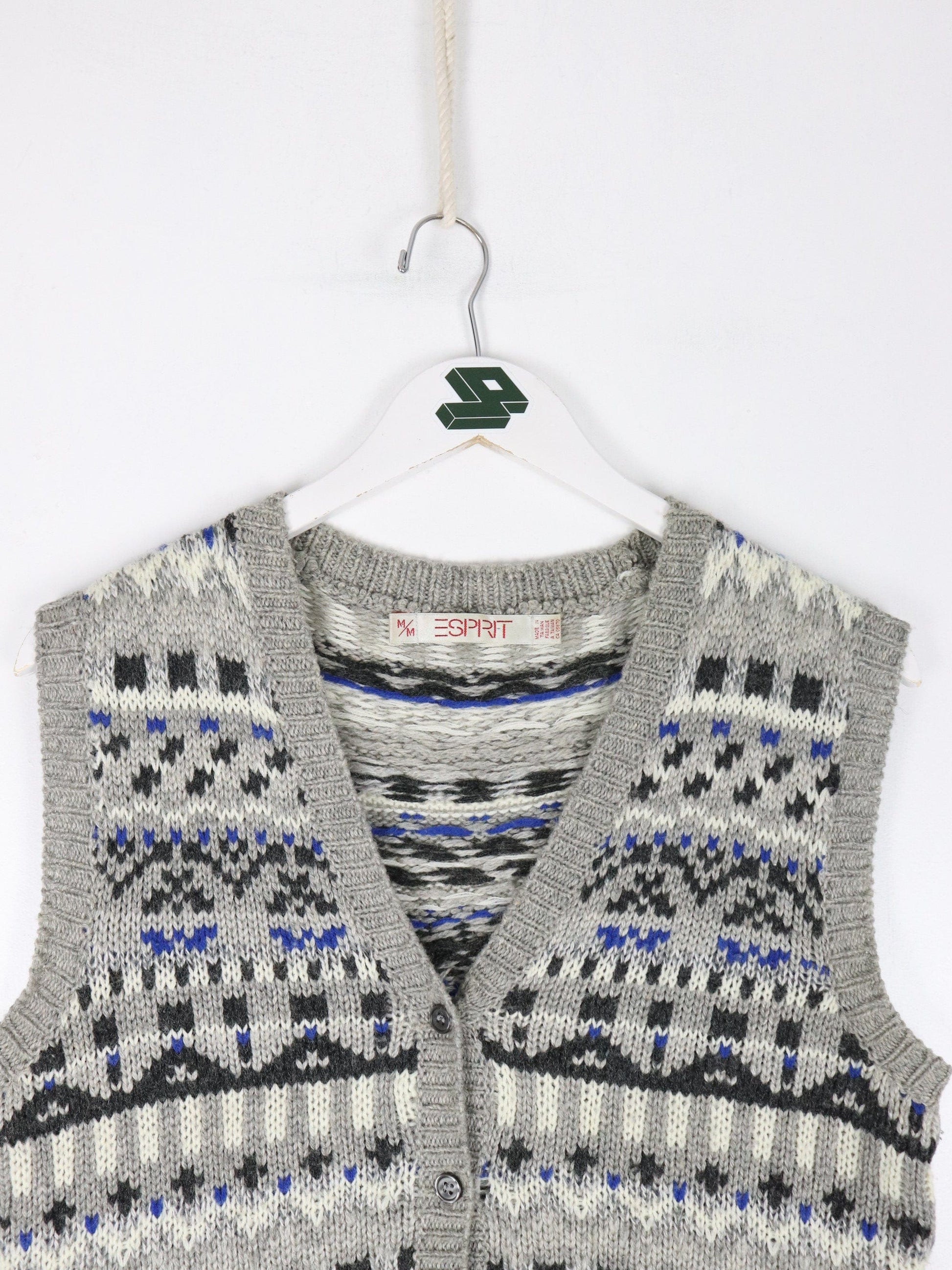 Vintage Espirit Vest Womens Medium Grey Knit Cardigan Sweater from propervintagecanada