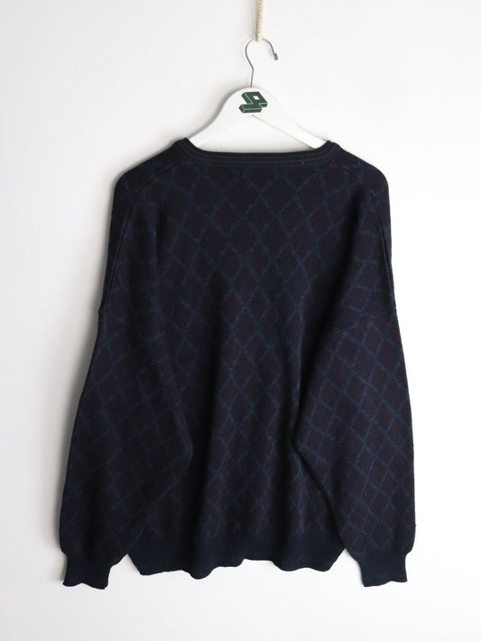 Vintage Florence Tricot Knit Sweater Mens XL Blue Cardigan