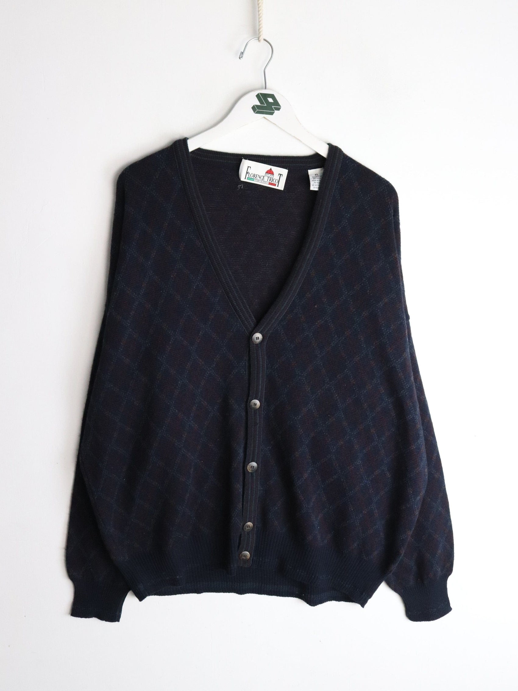 Vintage Florence Tricot Knit Sweater Mens XL Blue Cardigan
