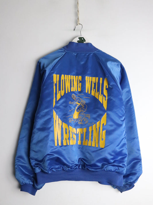 Vintage Flowing Wells Wrestling Jacket Mens Medium Blue Satin