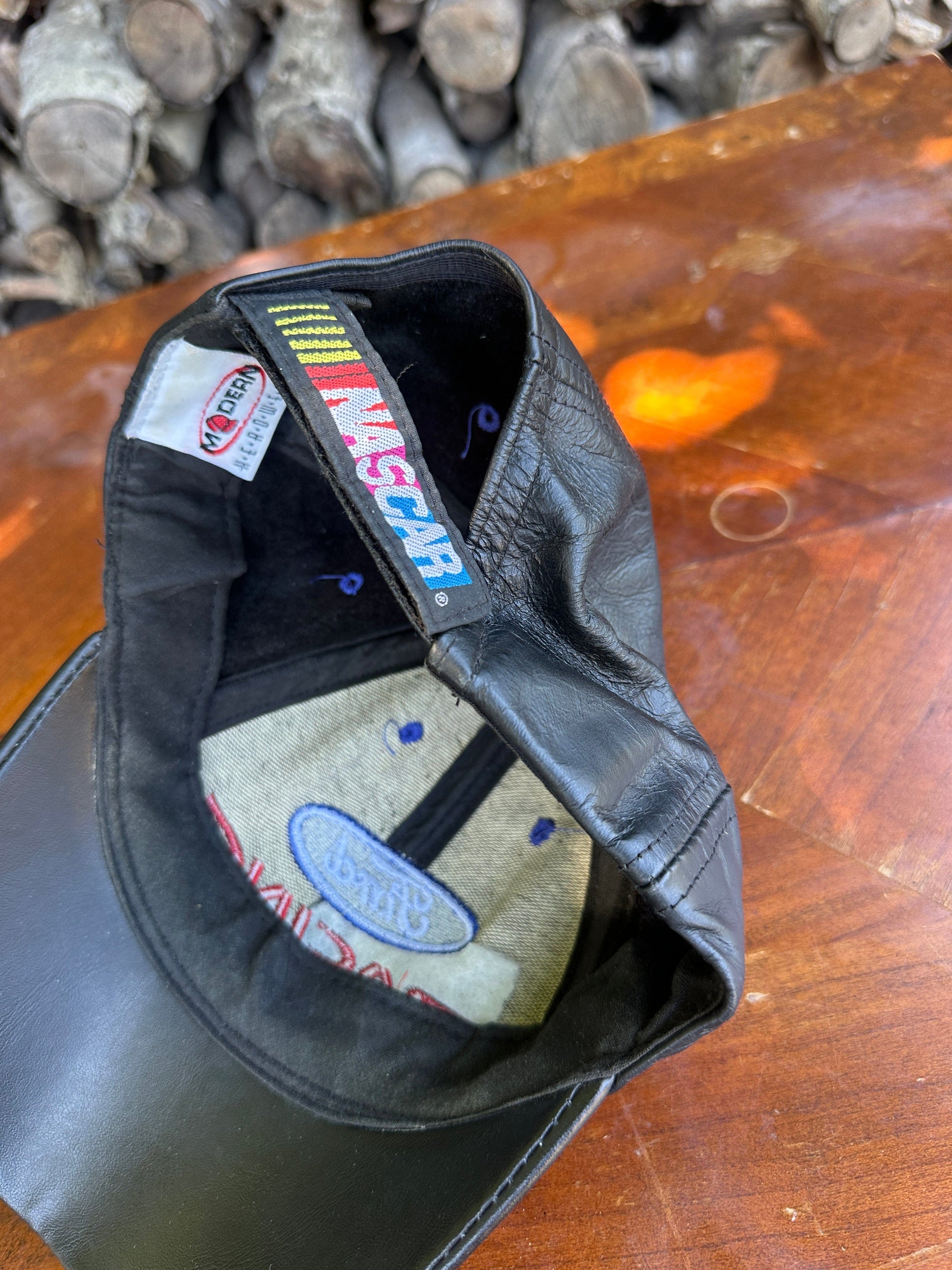 Vintage Ford Racing Leather Hat Adult Black Strap Back from propervintagecanada