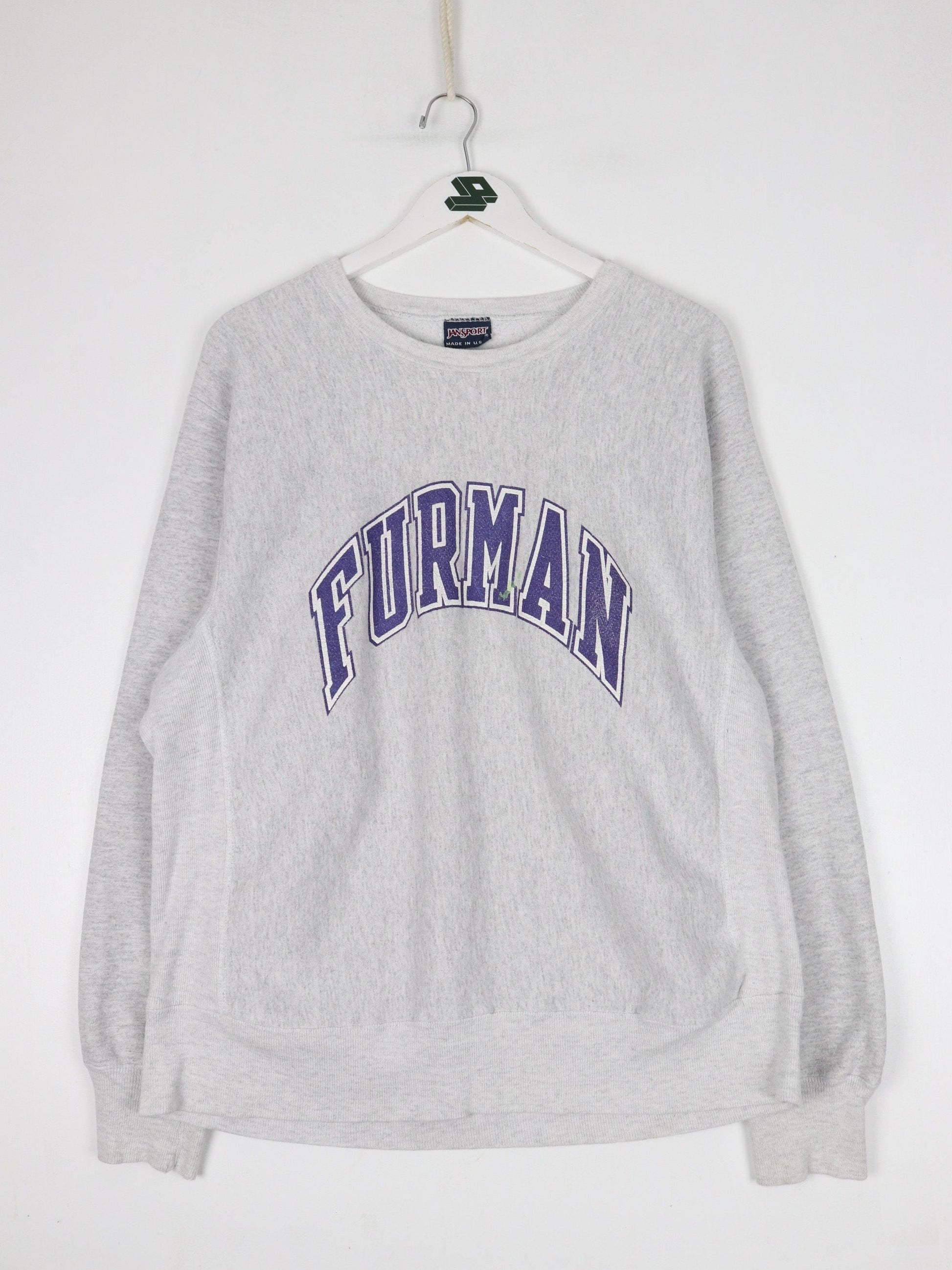 Vintage Furman College Sweatshirt Mens Large Grey 90s Cross Grain